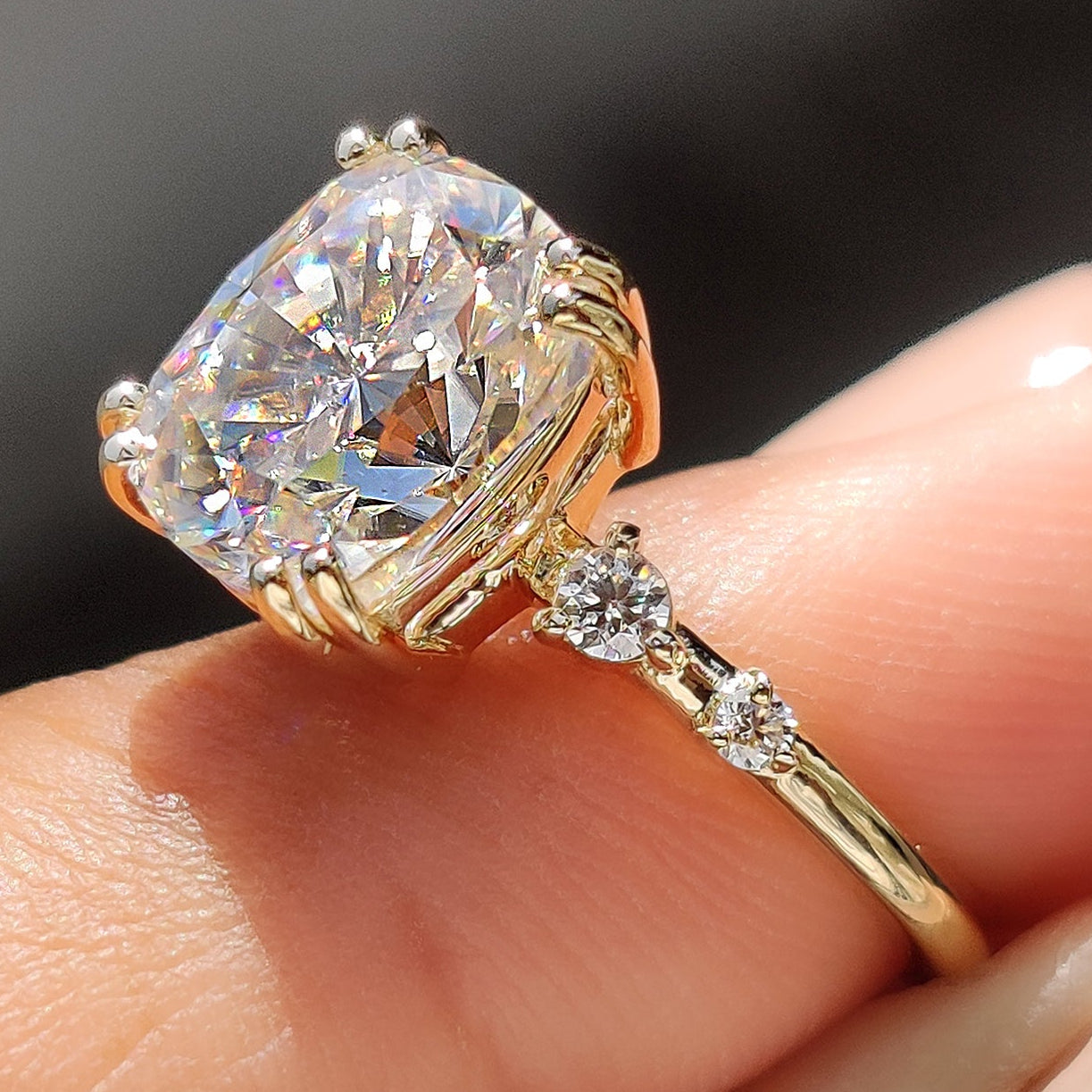 yellow gold diamond dress rings Lyla - 14K Yellow Gold Cushion Halo Round Diamond Engagement Ring