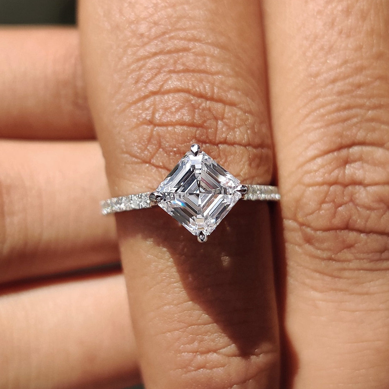 Asscher Cut Engagement Ring With Hidden Halo style