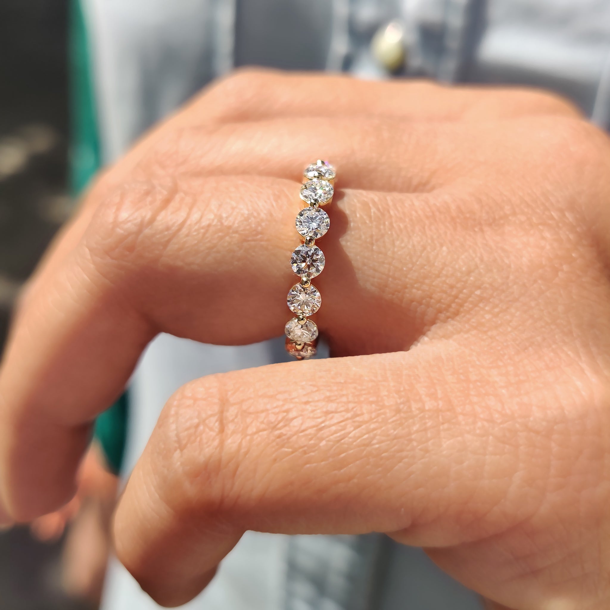 Full Eternity Shared Prong Wedding Band In Yellow Gold