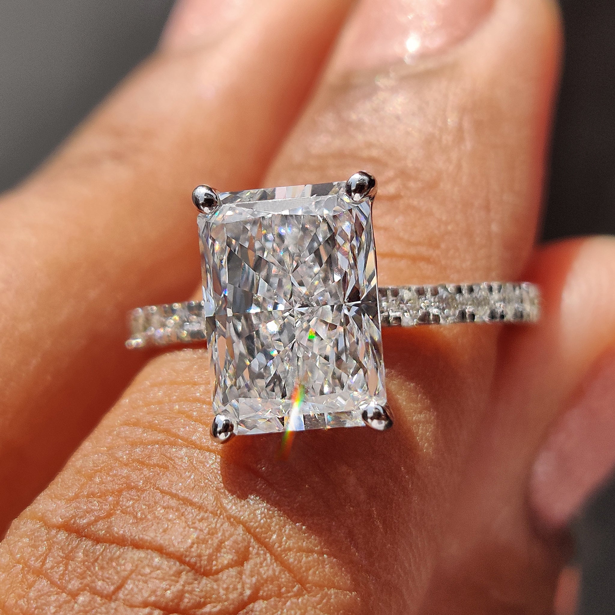 Radiant Cut Pave Engagement LIVELY Radiant Lab Diamond Platinum