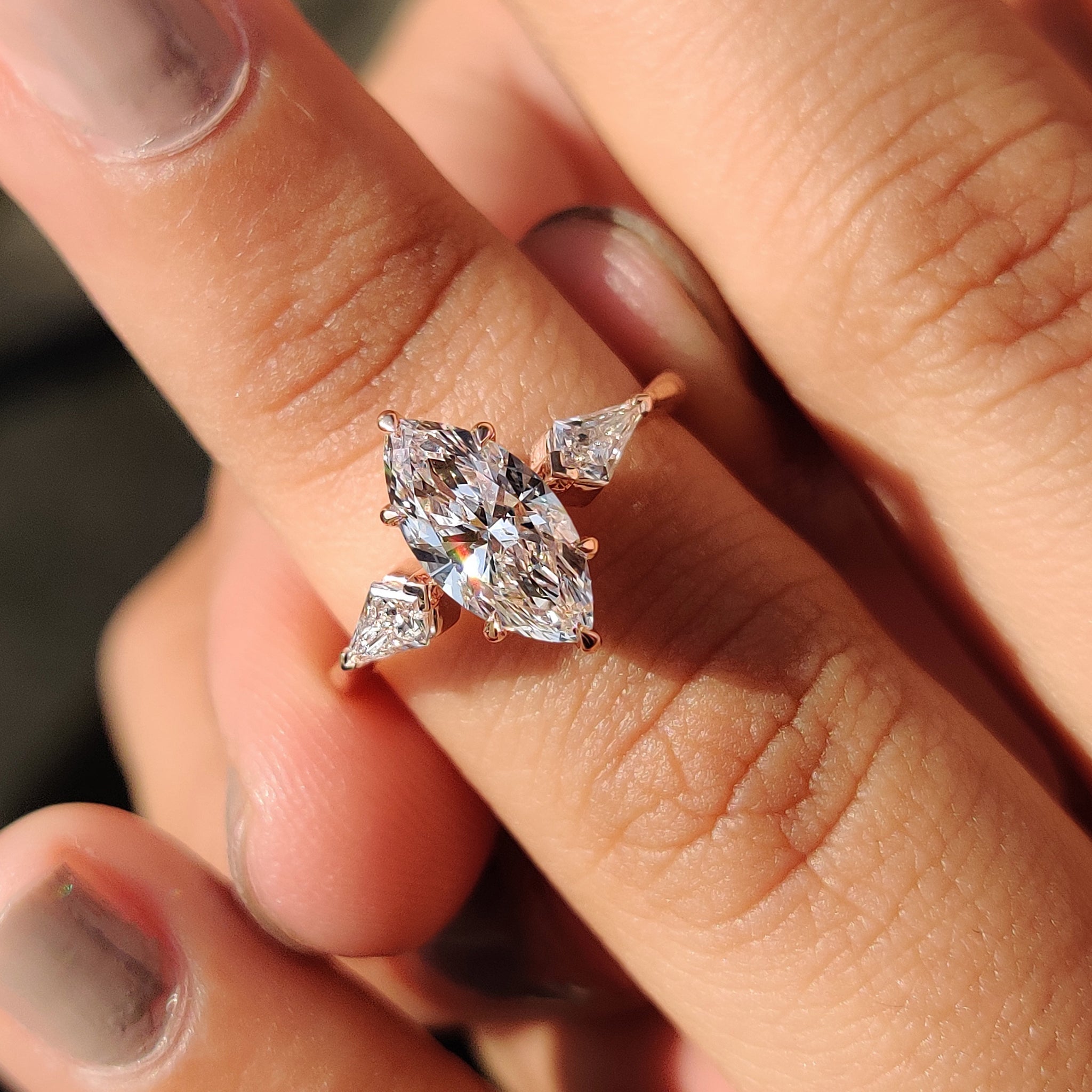 Stone Engagement Ring With Marquise And Kite Cut Stone