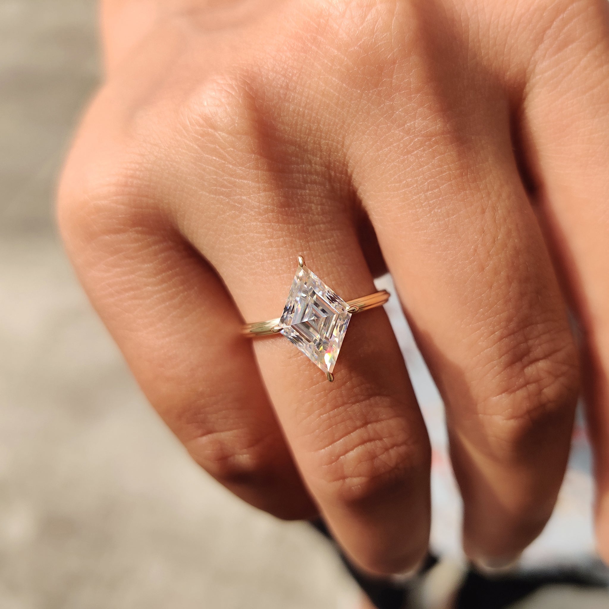 Lozenge Engagement Ring In Solitaire Style - Main Image