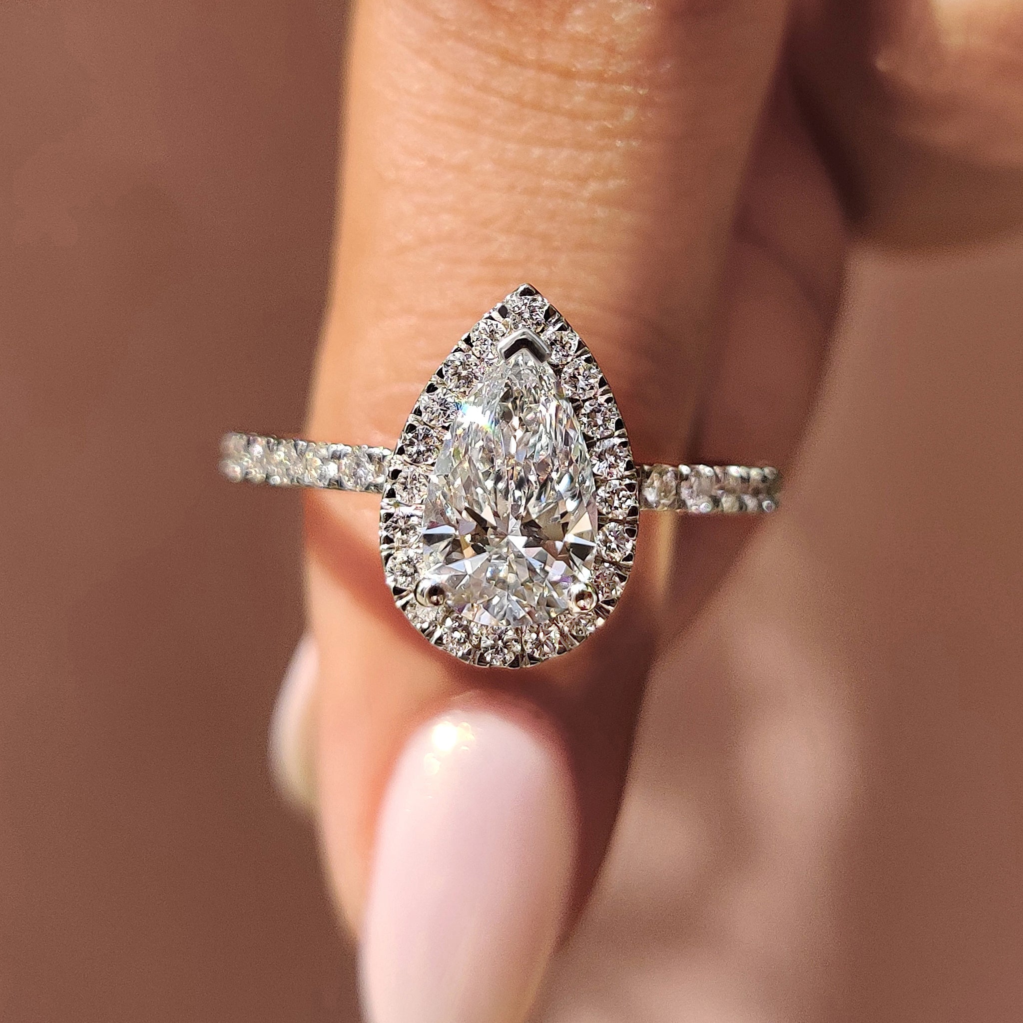 White Gold Pear Cut Halo Engagement Ring