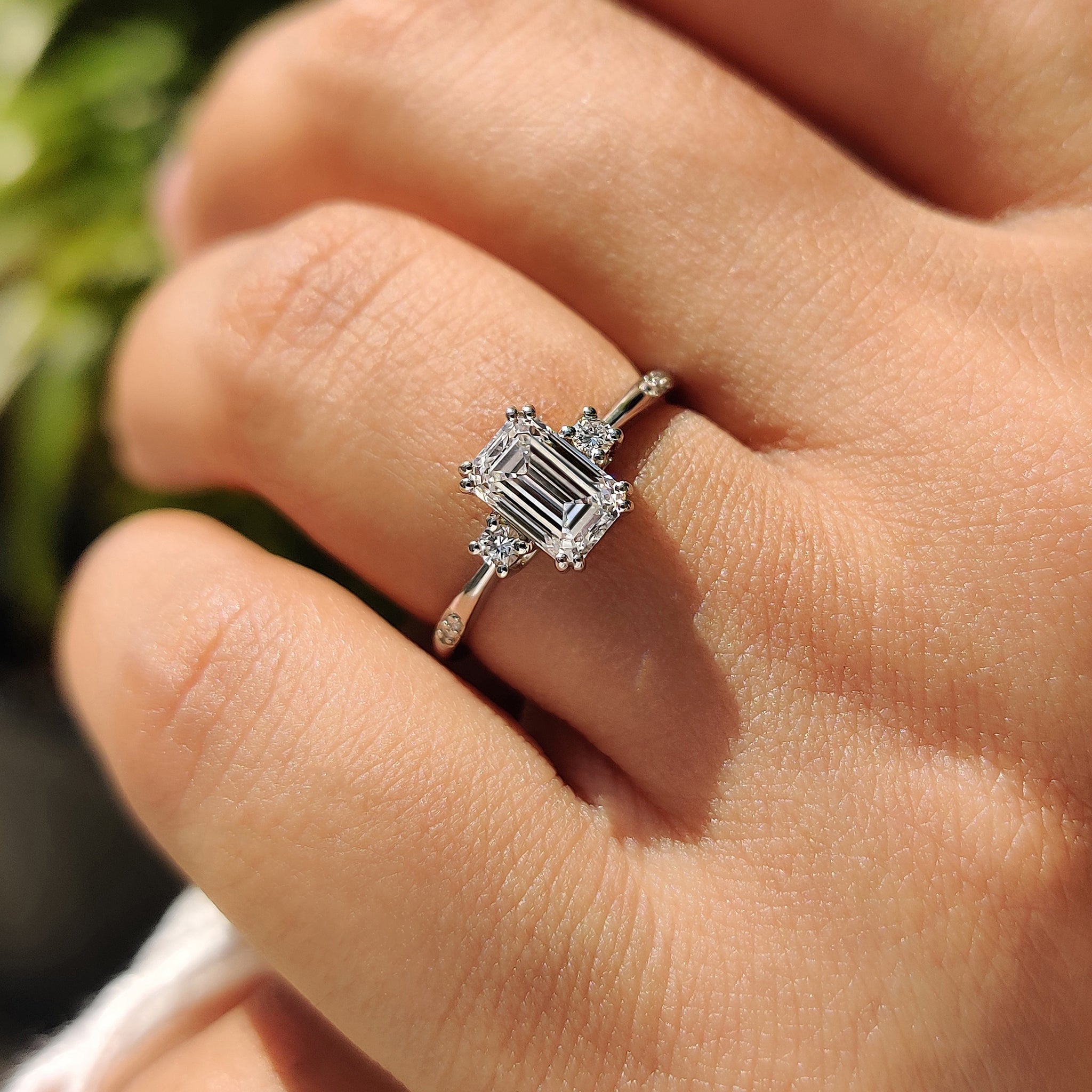 Emerald Cut Double Prong Engagement Ring In White Gold