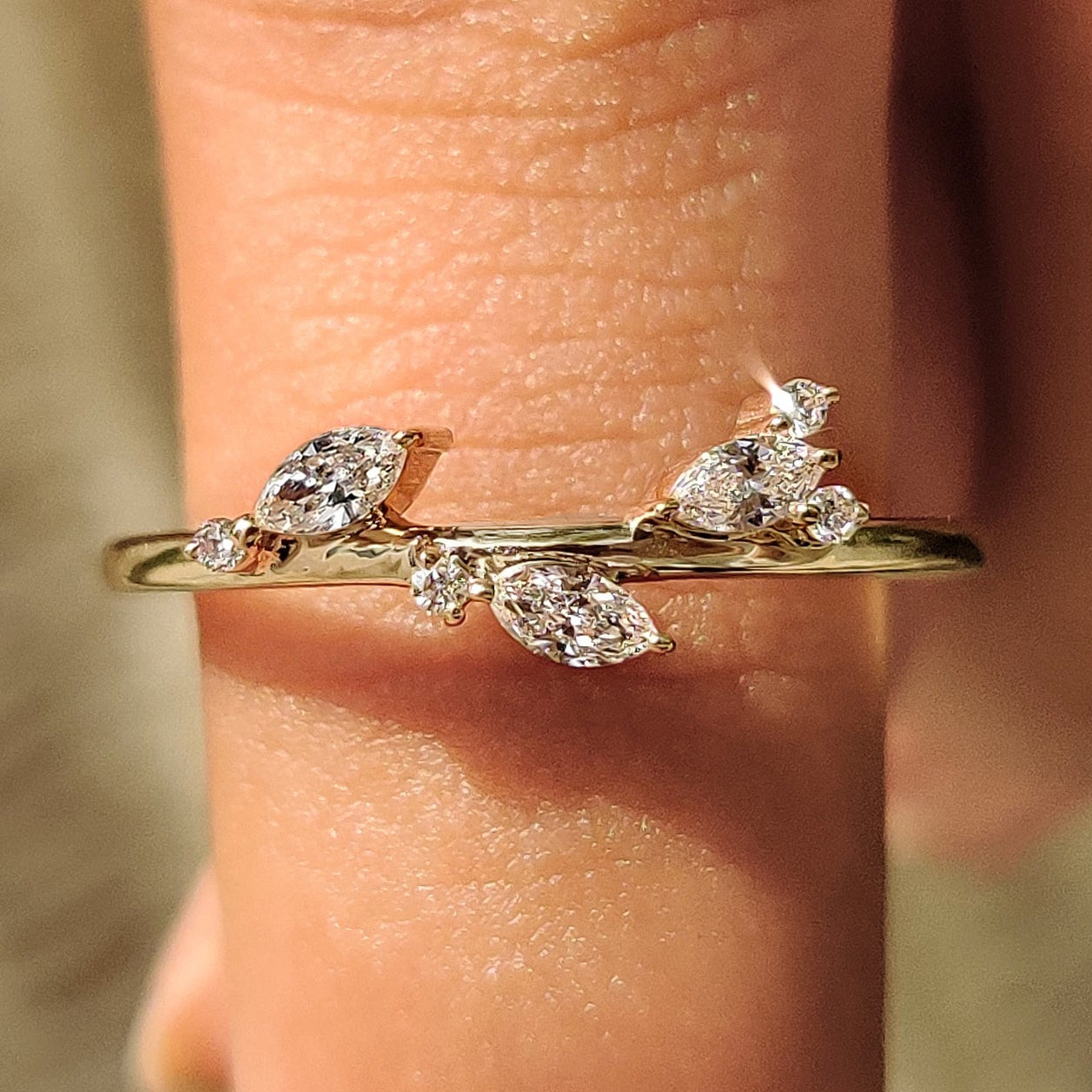 Yellow Gold Marquise And Round Diamond Wedding Band