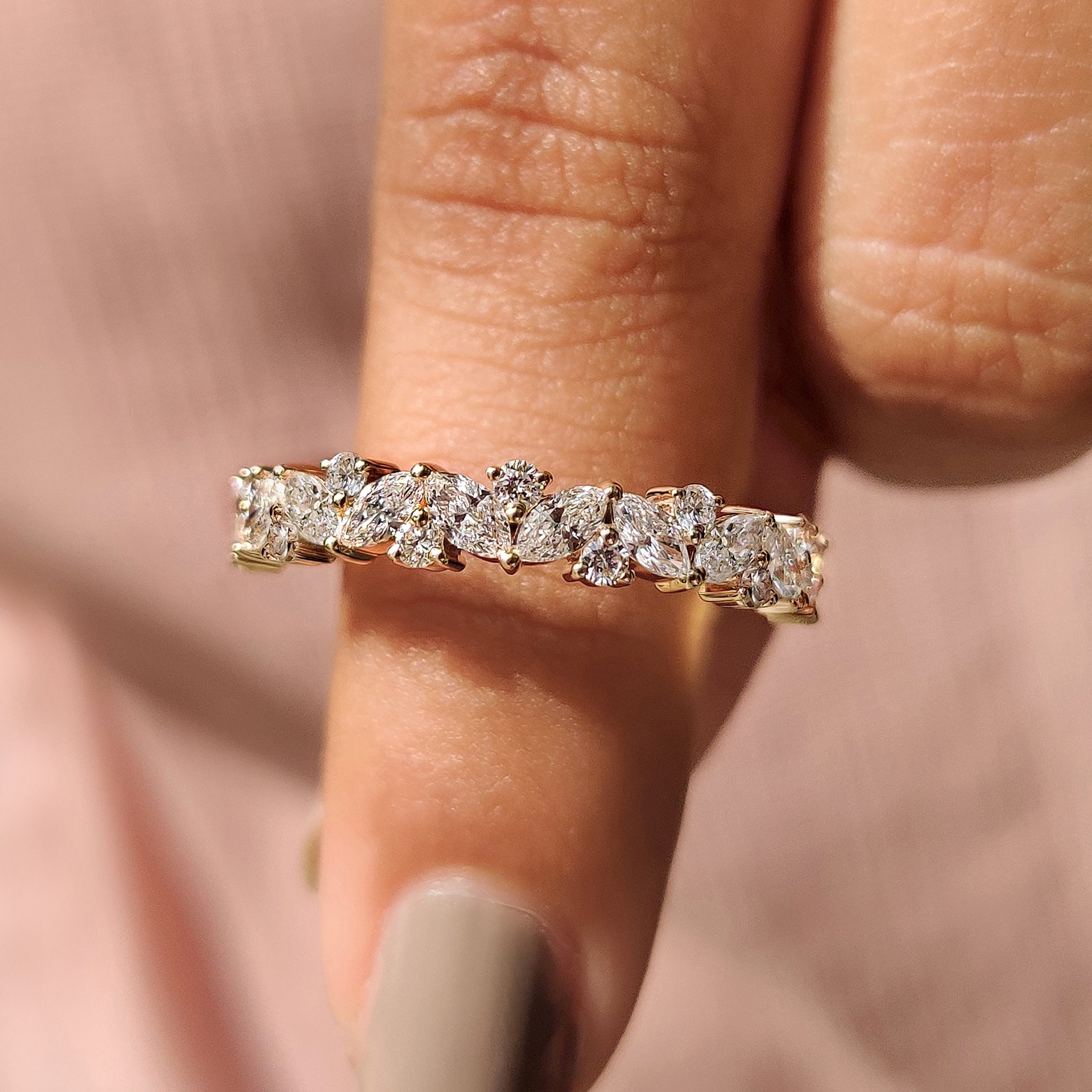 Half Eternity Wedding Band In Marquise And Round Diamond