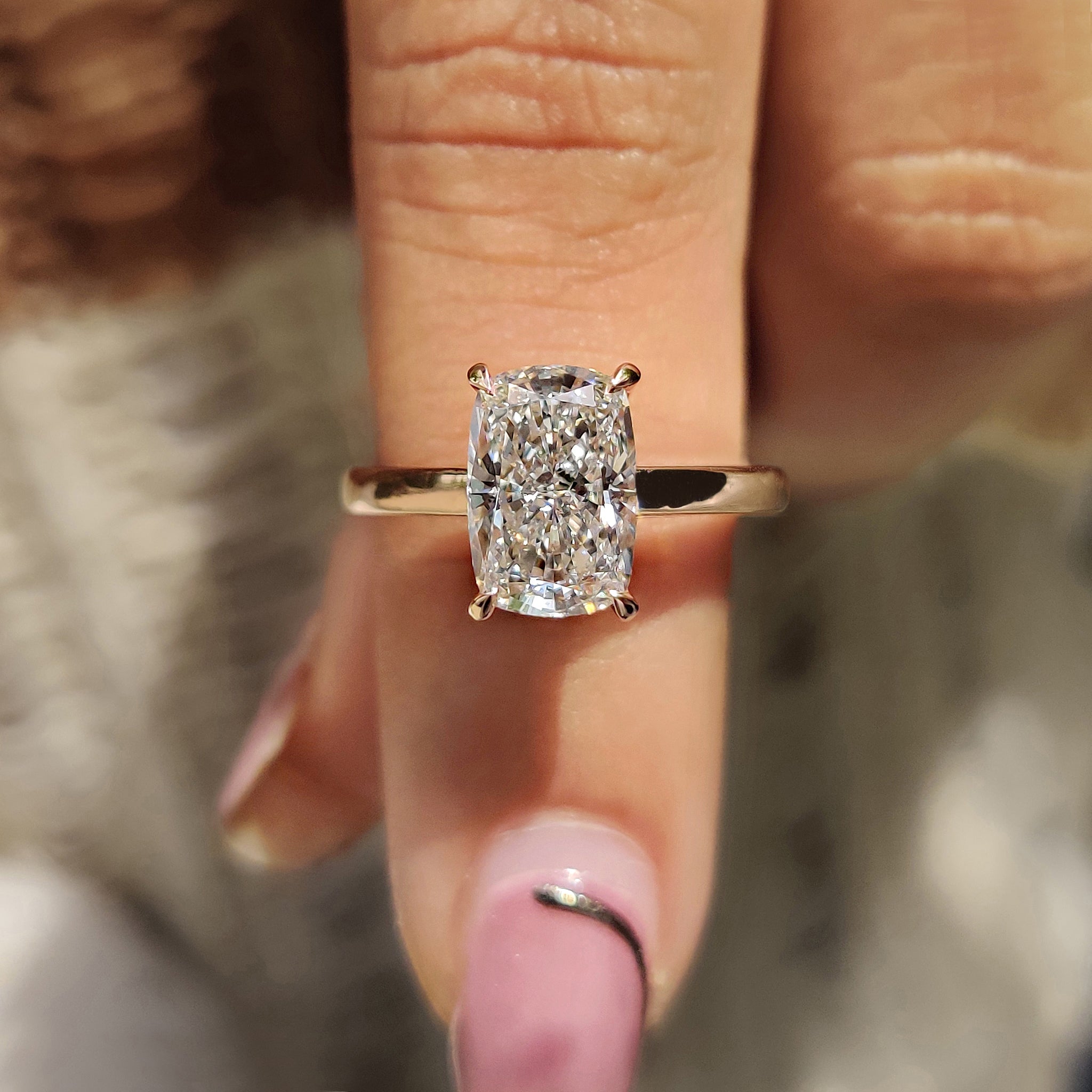 Solitaire Cushion Cut Diamond Engagement Ring - Main Image