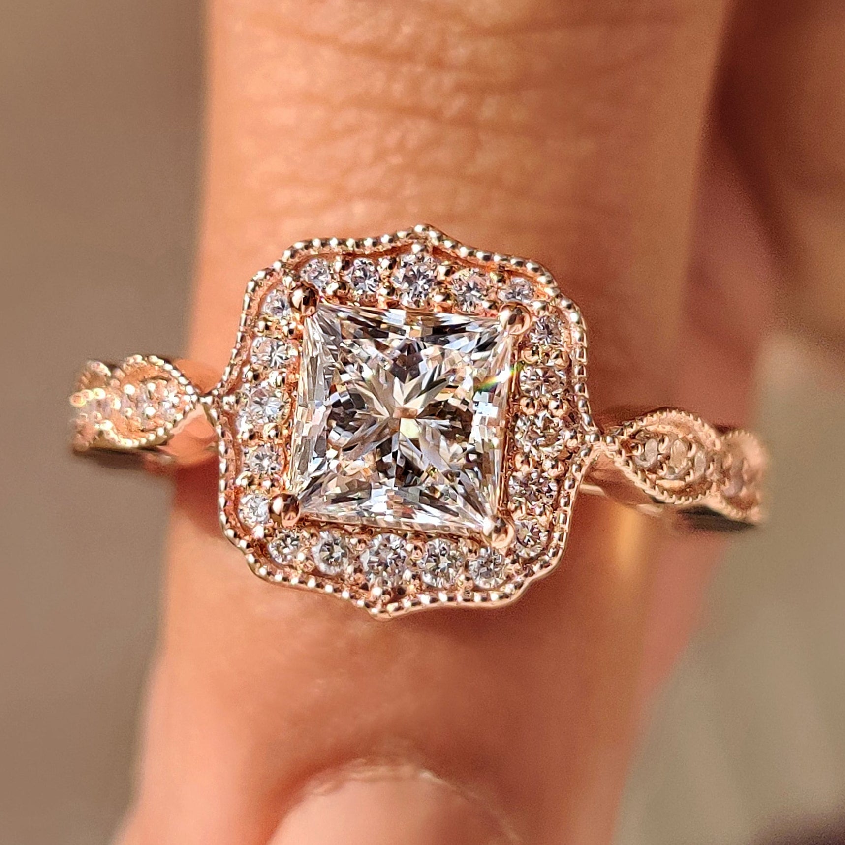 princess cut diamond dress rings Unique Diamond Natural Halo Twisted Pave Diamond Engagement Ring
