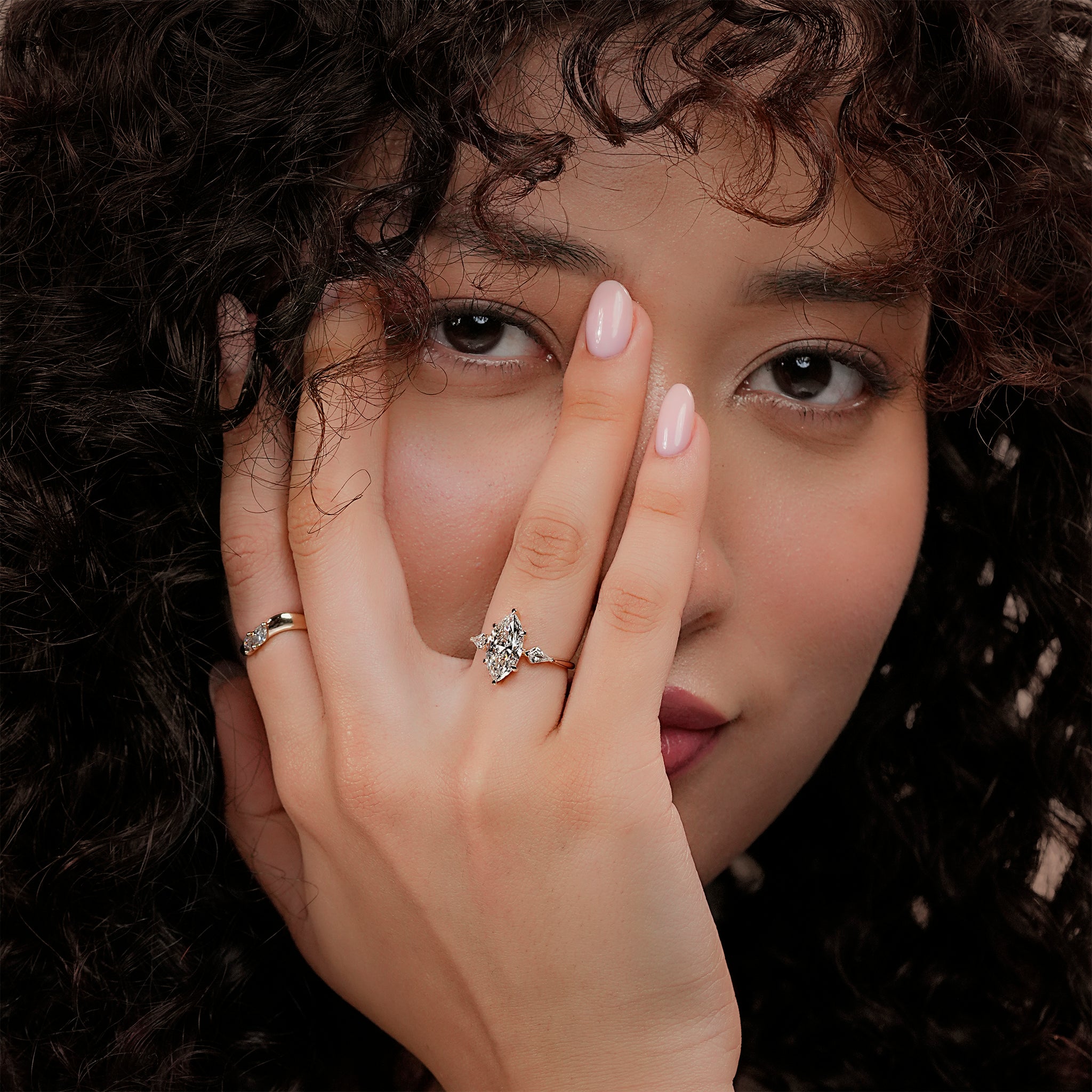 3 Stone Marquise Diamond Ring With Kite Side Stone