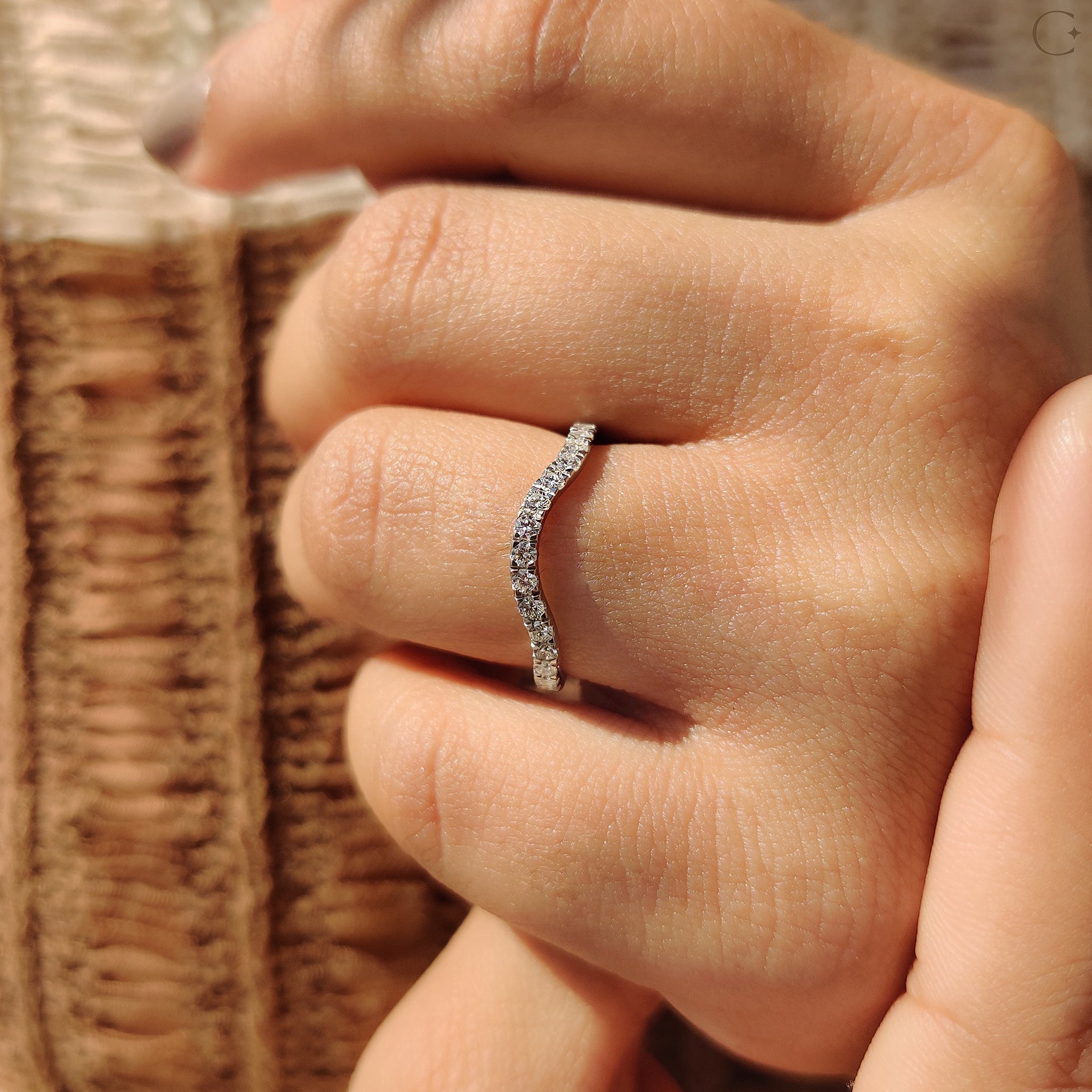 Lab-grown diamond wedding band with ethical brilliance.
