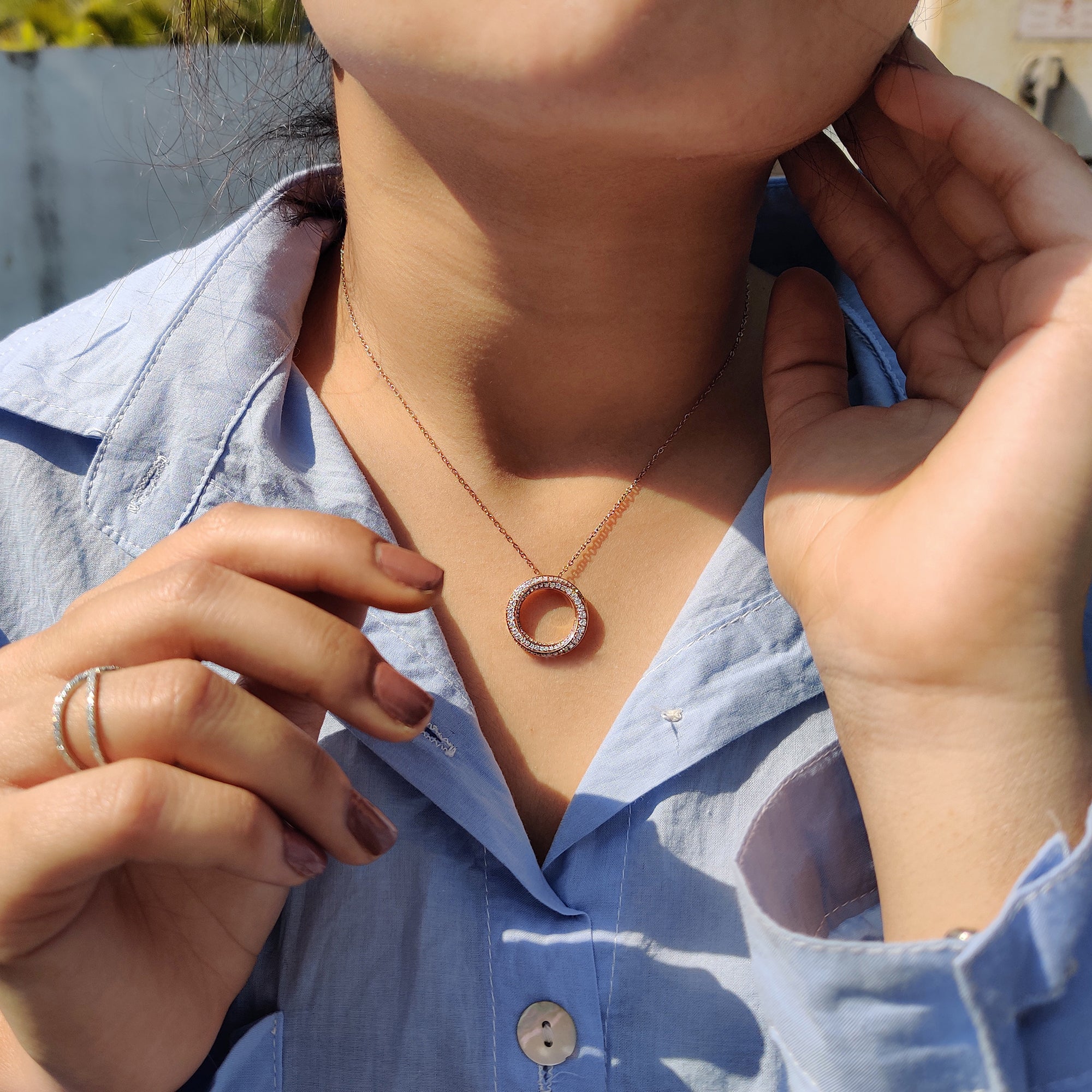 Prong set pendant created as a round cut pendant and Wedding Pendant.
