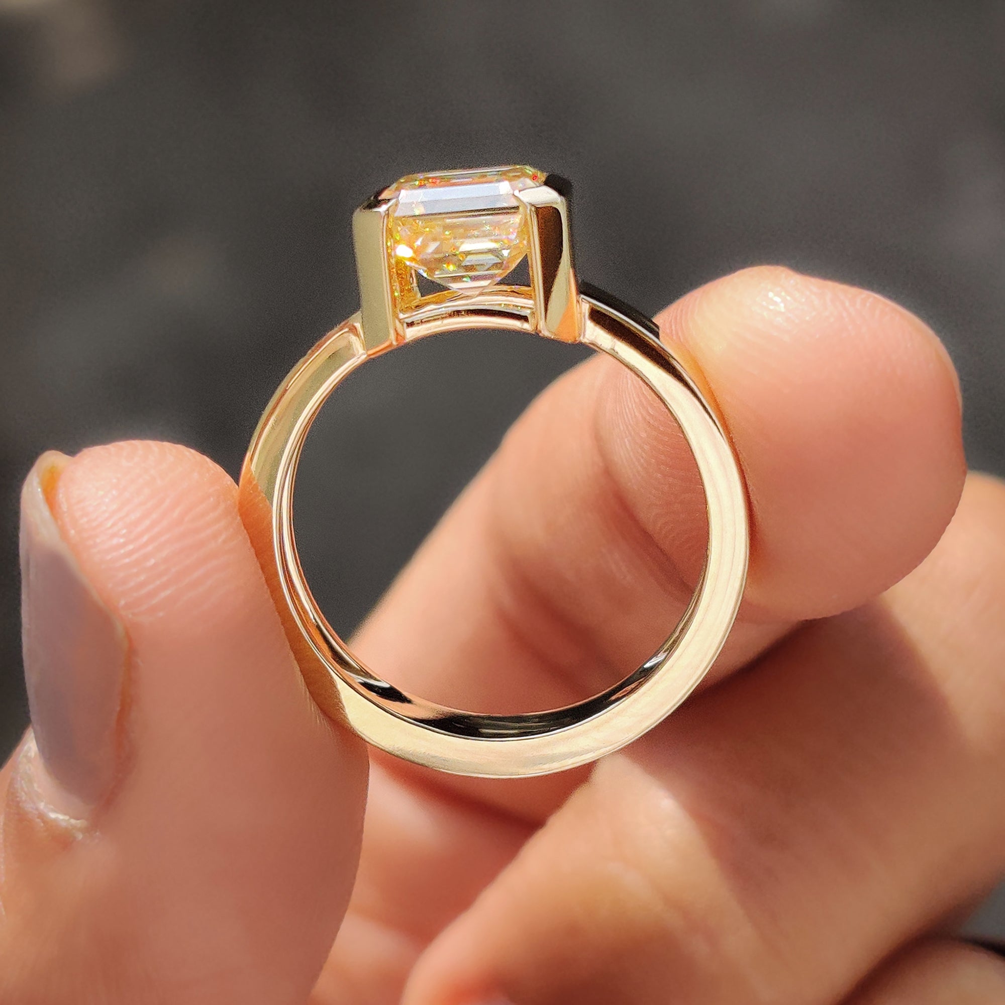 Light yellow Asscher cut Moissanite solitaire ring