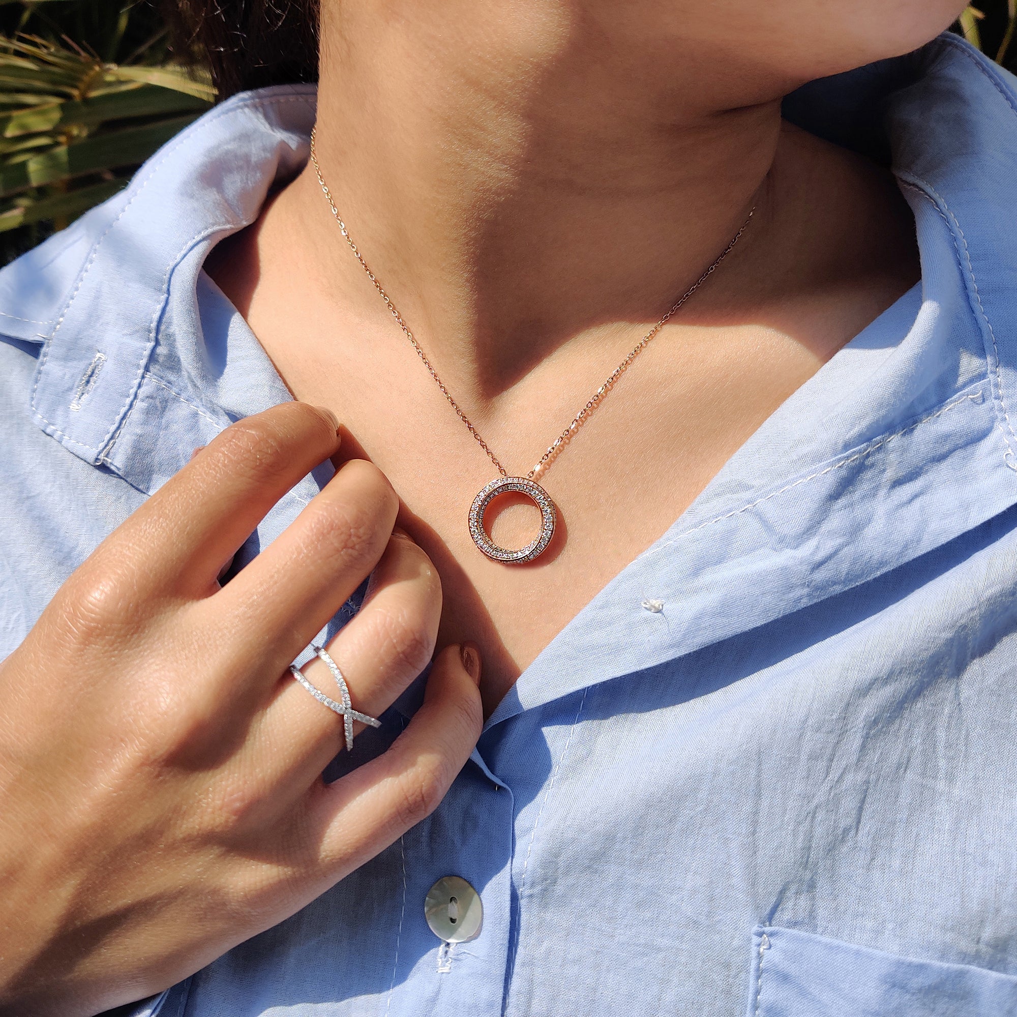 Pendant for her offered as a moissanite pendant with custom pendant detail.
