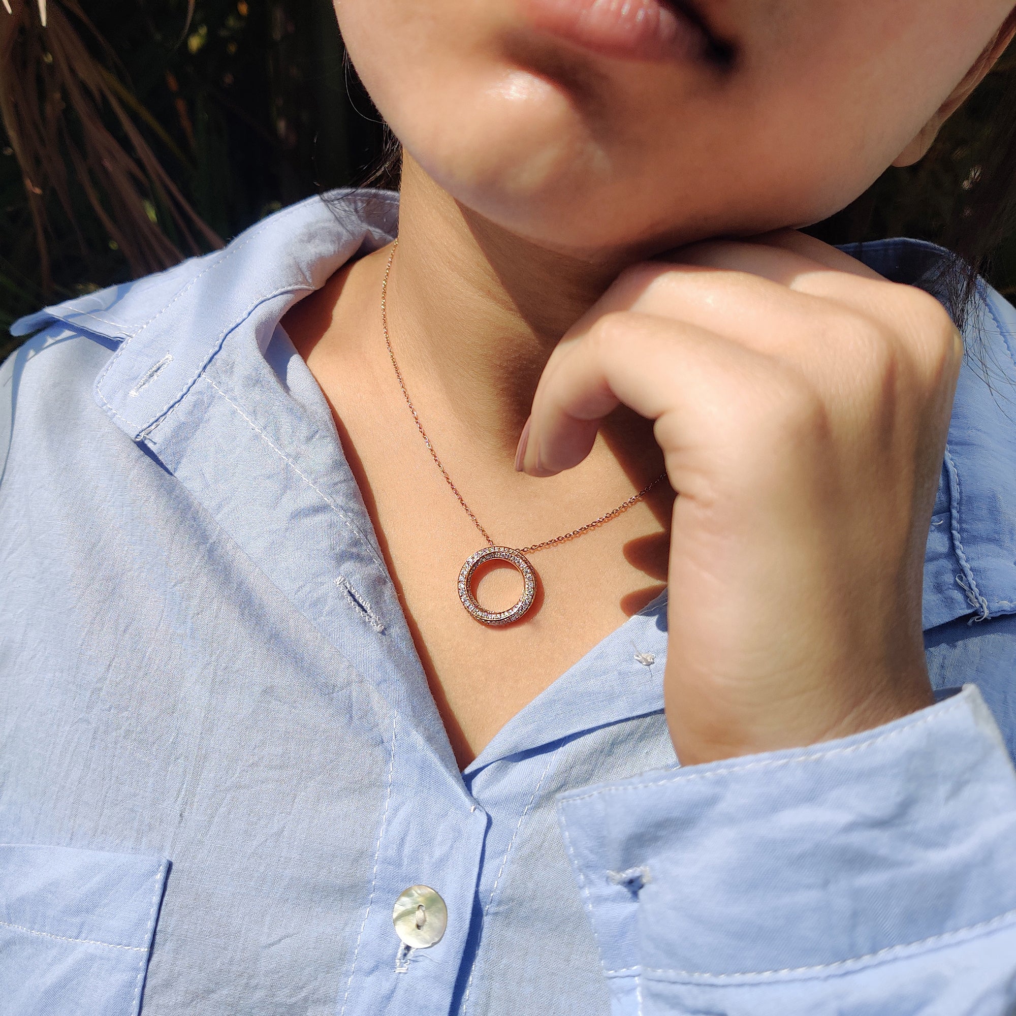Wedding Pendant crafted in rose gold pendant using round cut Moissanite Pendant.
