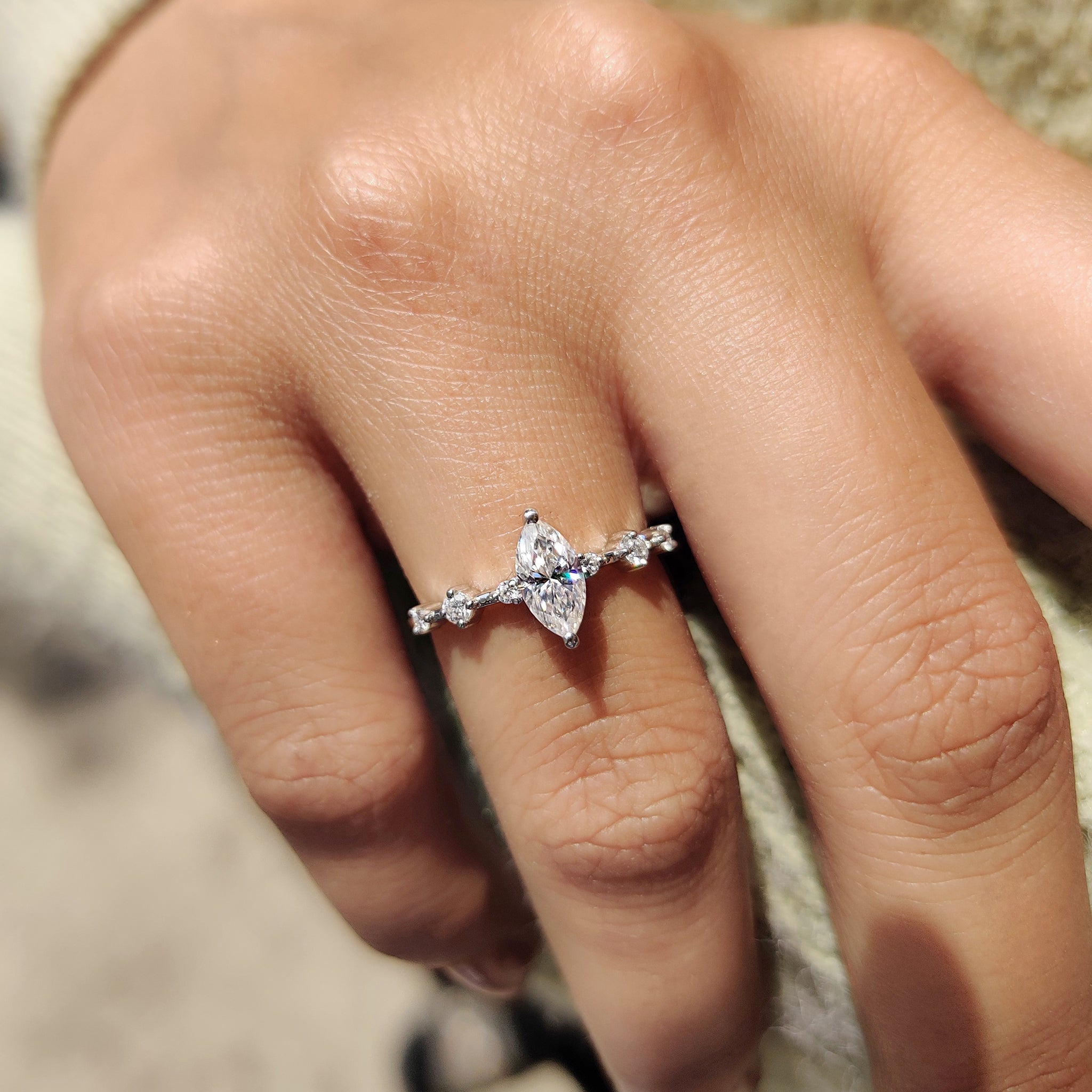 Simple moissanite ring speaks with clear natural charm.