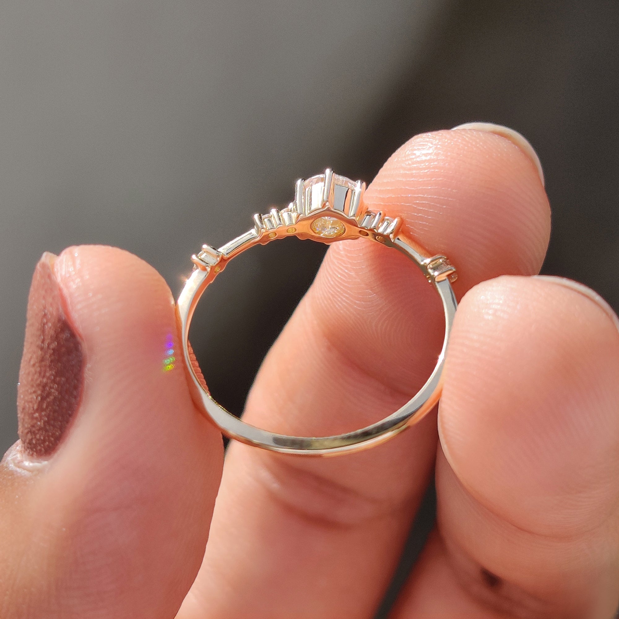Customizable Muse Ring with Round Diamond and yellow gold band.