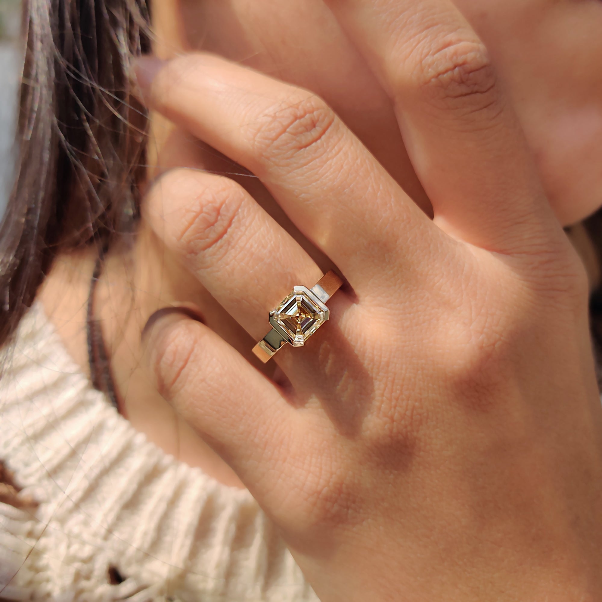 Carat Diamonds engagement ring with Asscher cut Moissanite