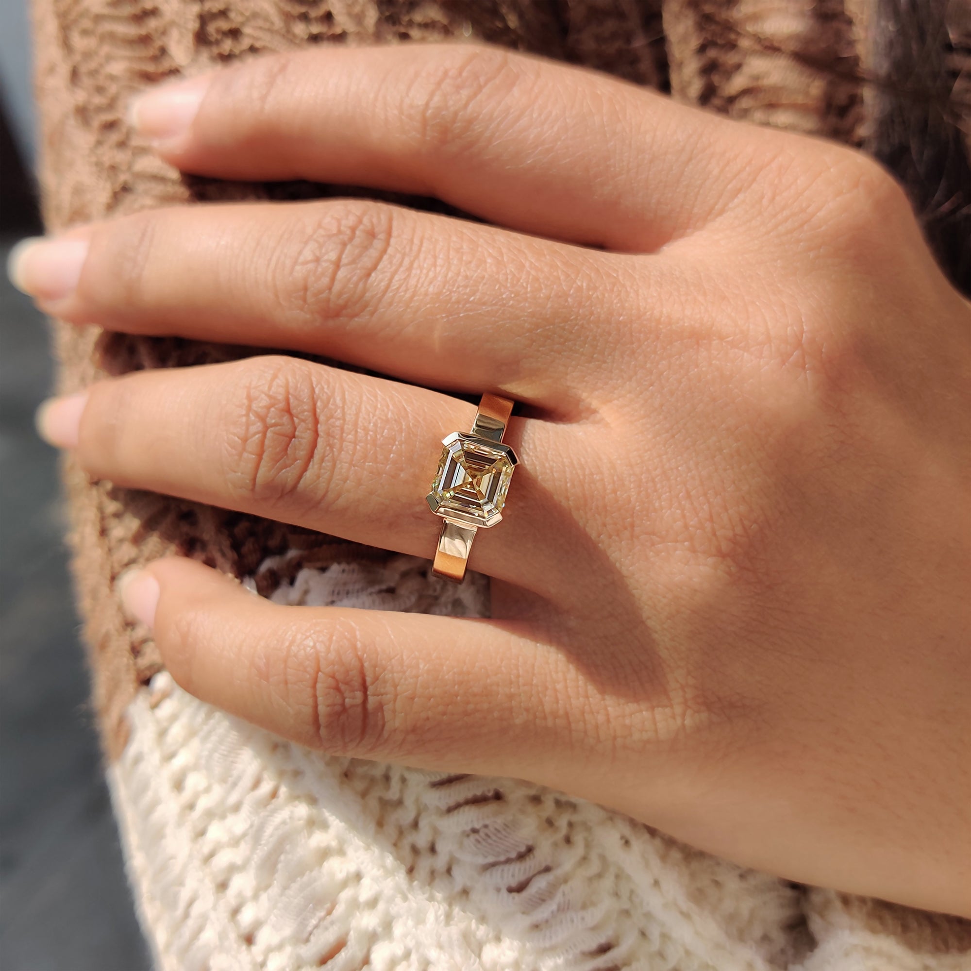 Handmade yellow gold Asscher cut Moissanite ring