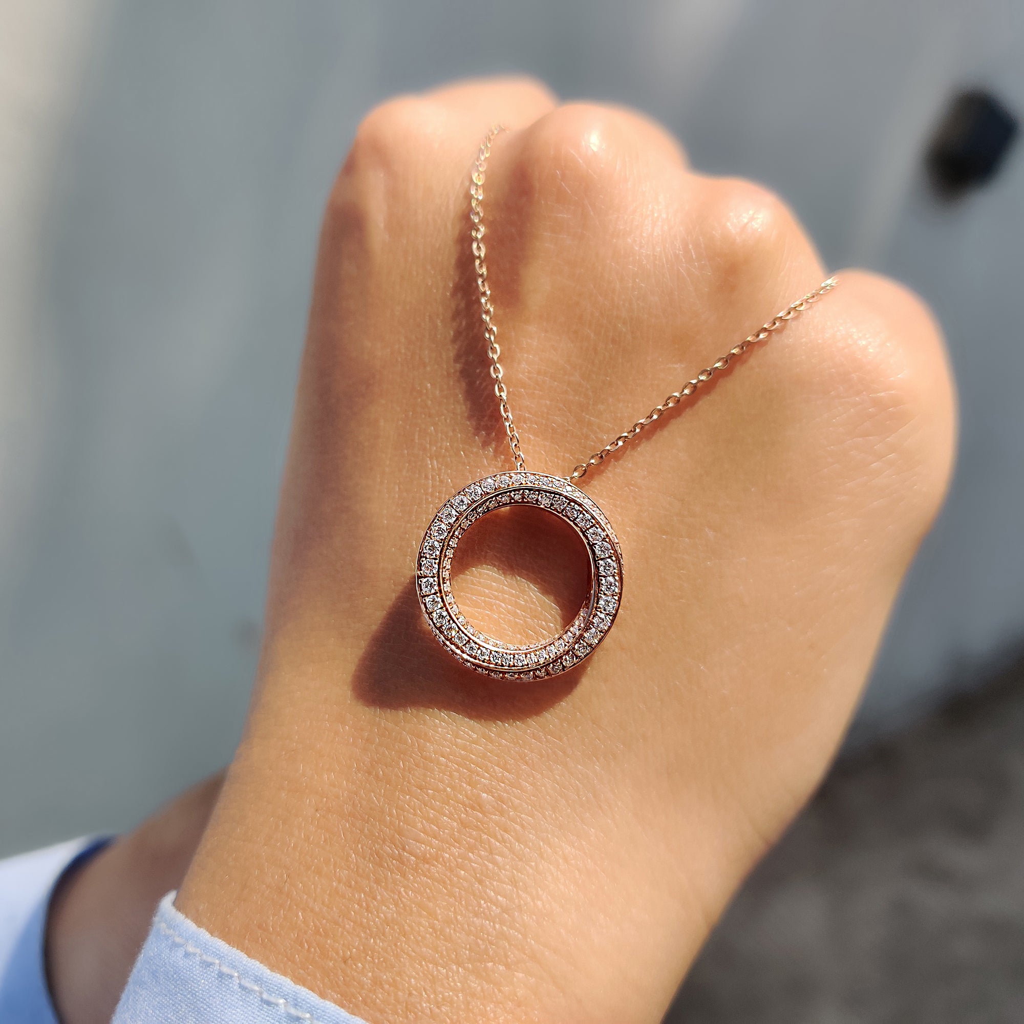 Round cut Moissanite Pendant crafted as a Twisted Circle Pendant for pendant for her.
