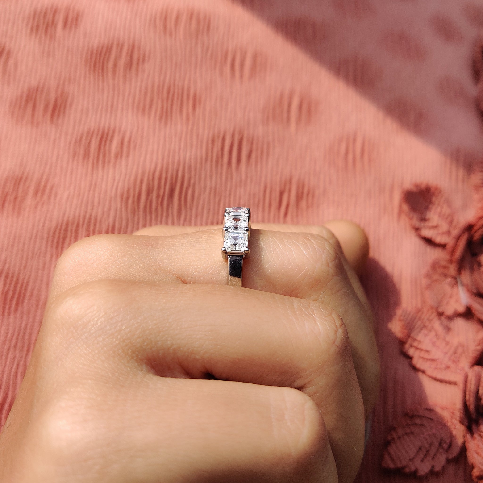 Prong setting keeps each stone secure and lifted.