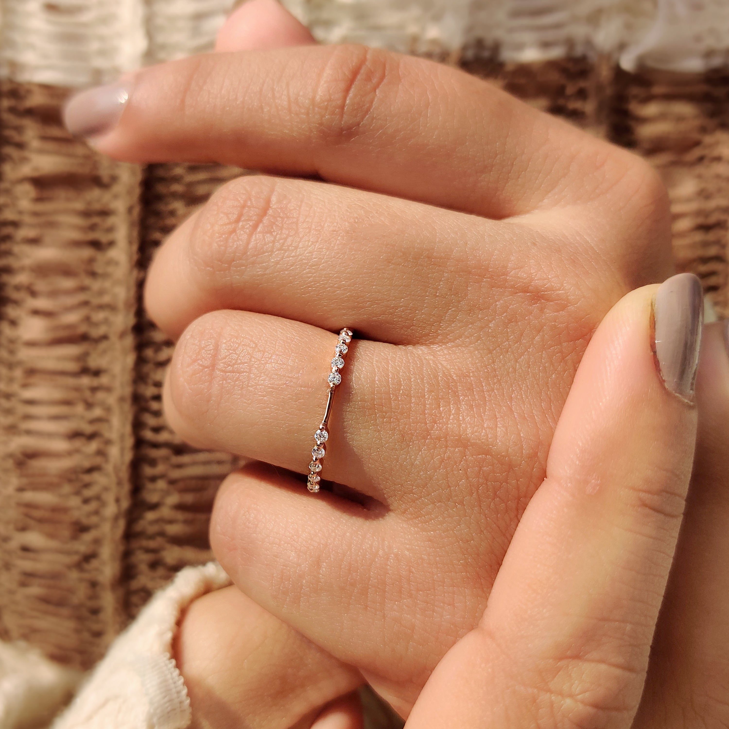 Custom wedding band crafted in rose gold.
