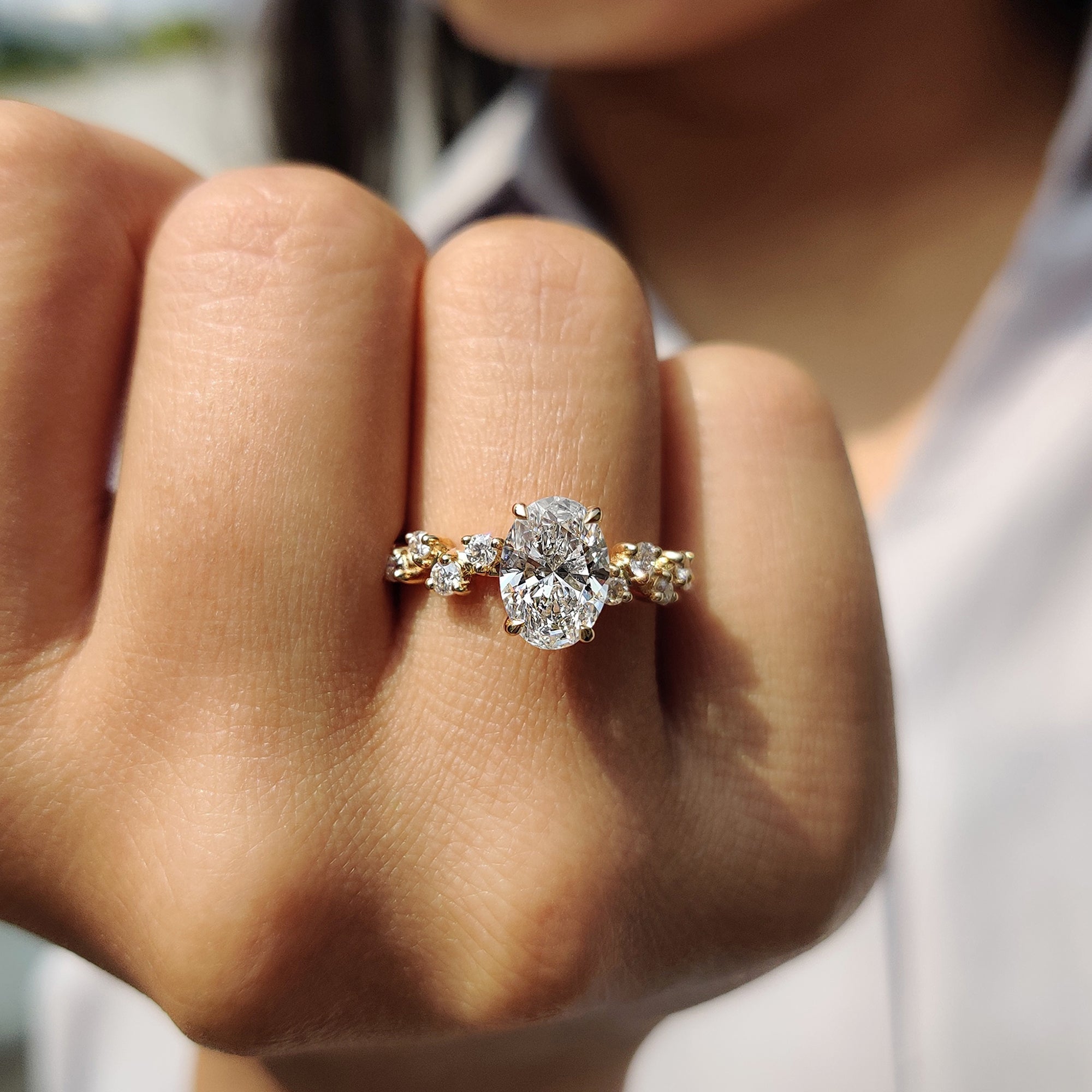 Lab grown diamond engagement ring certified by IGI for exceptional quality.
