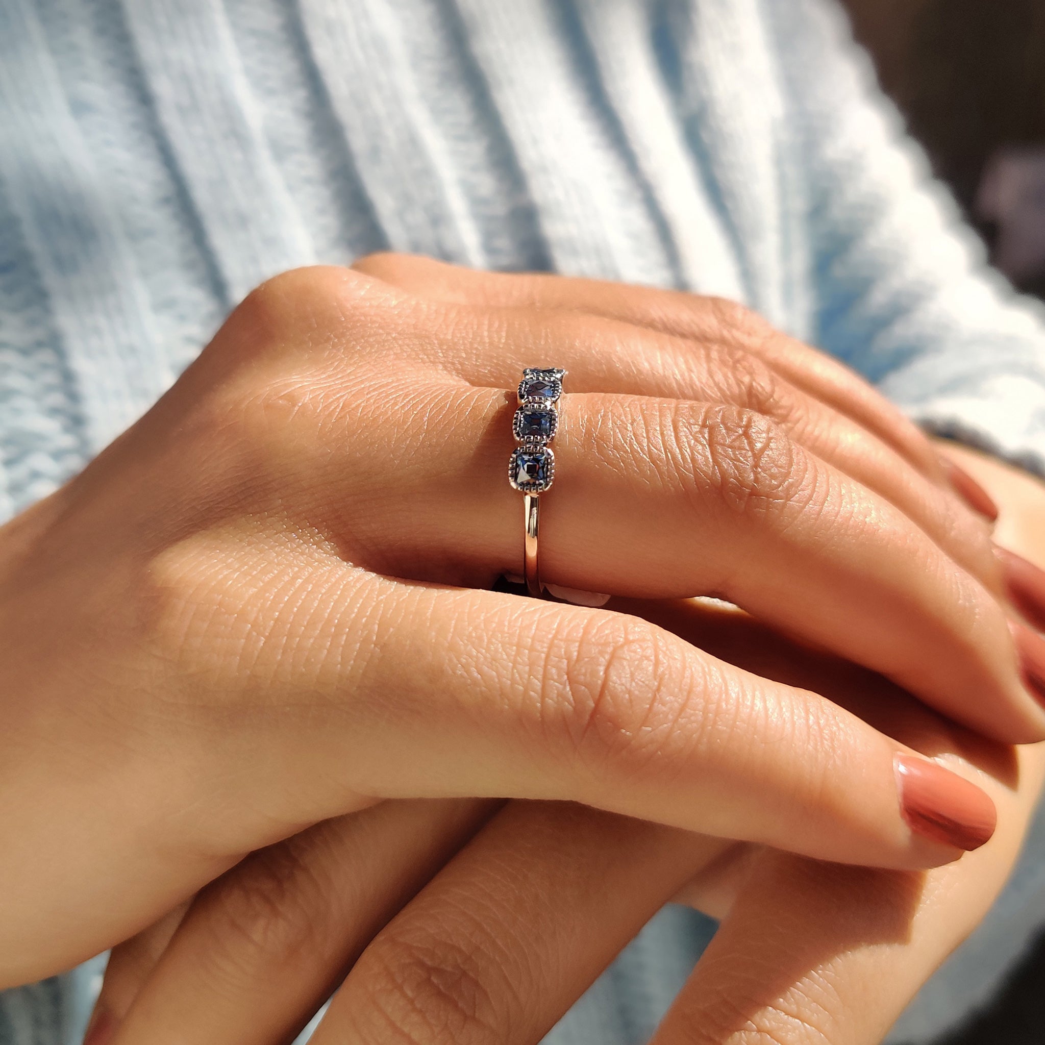 Anniversary gift for her, featuring a French cut wedding band.