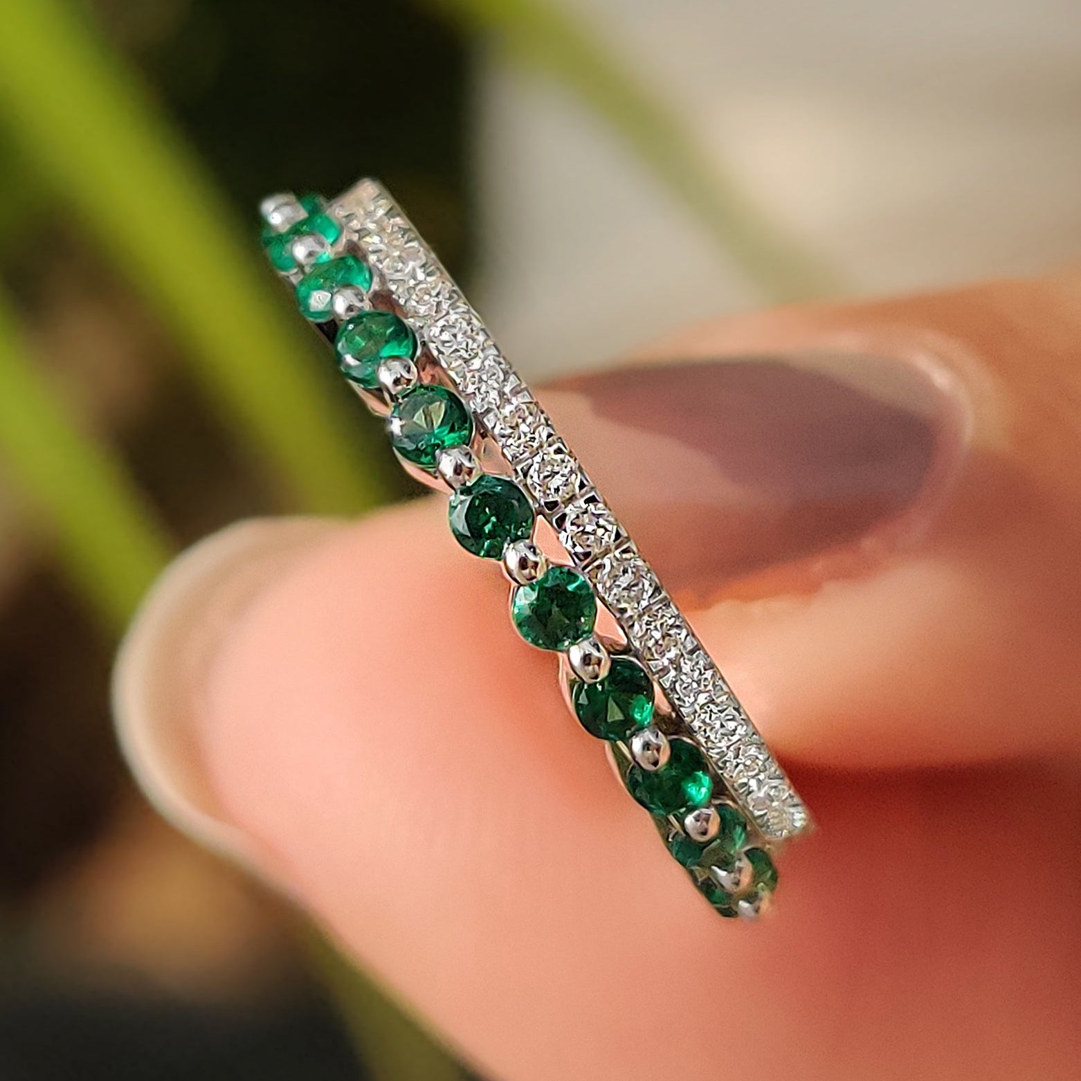 Emerald Wedding Band Lab Grown Diamond Full Eternity Wedding Band White Gold Wedding Band.
