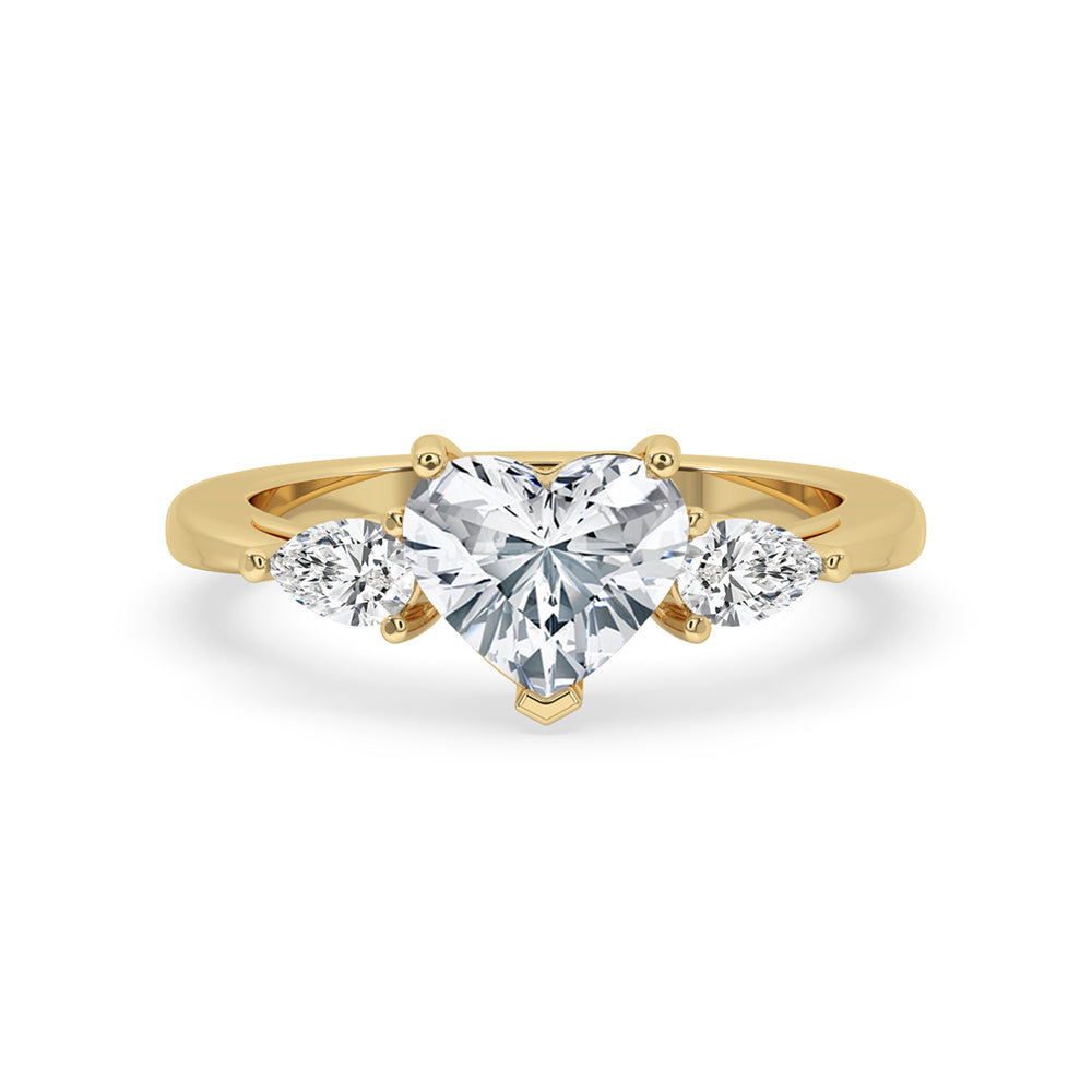 Three stone diamond ring crafted in a stunning yellow gold engagement ring with an igi certified lab grown diamond.
