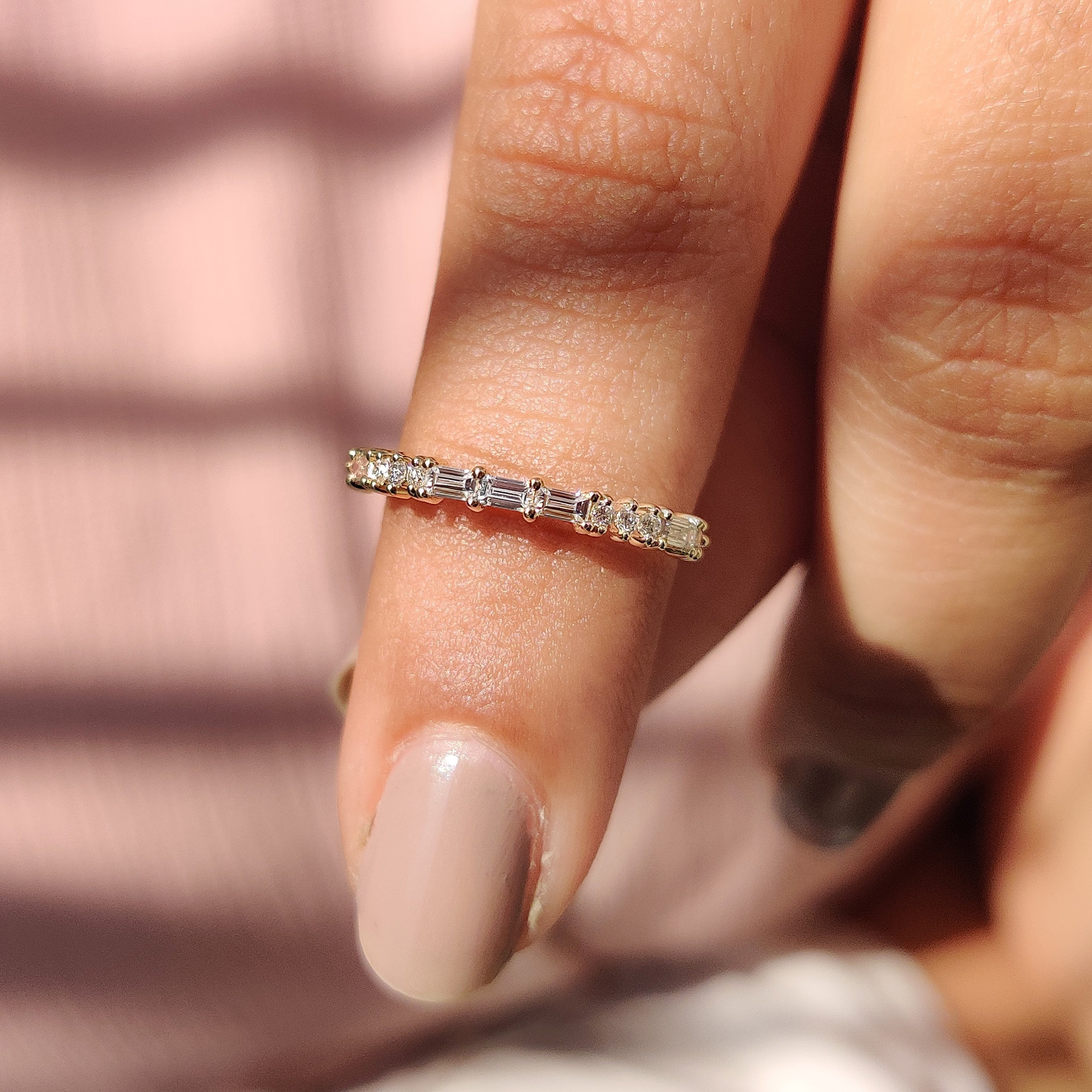 Yellow Gold Baguette And Round Diamond Band