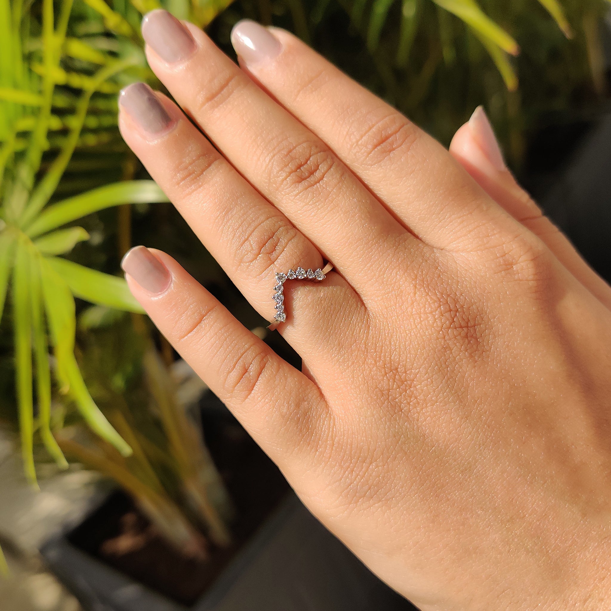 White Gold Wedding Band with a V shaped design.

