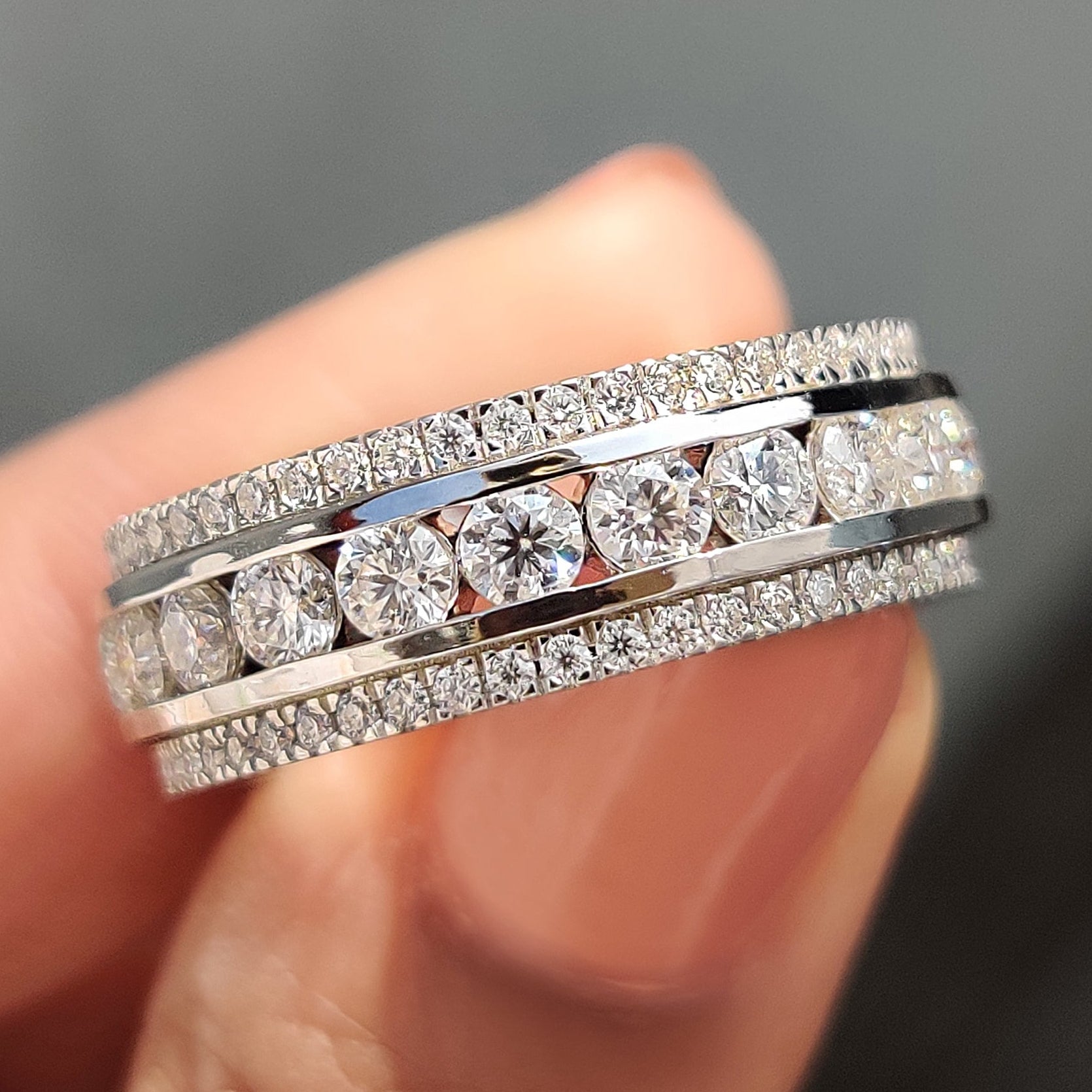 Three Row Pave Band With Clean Channel Set Style