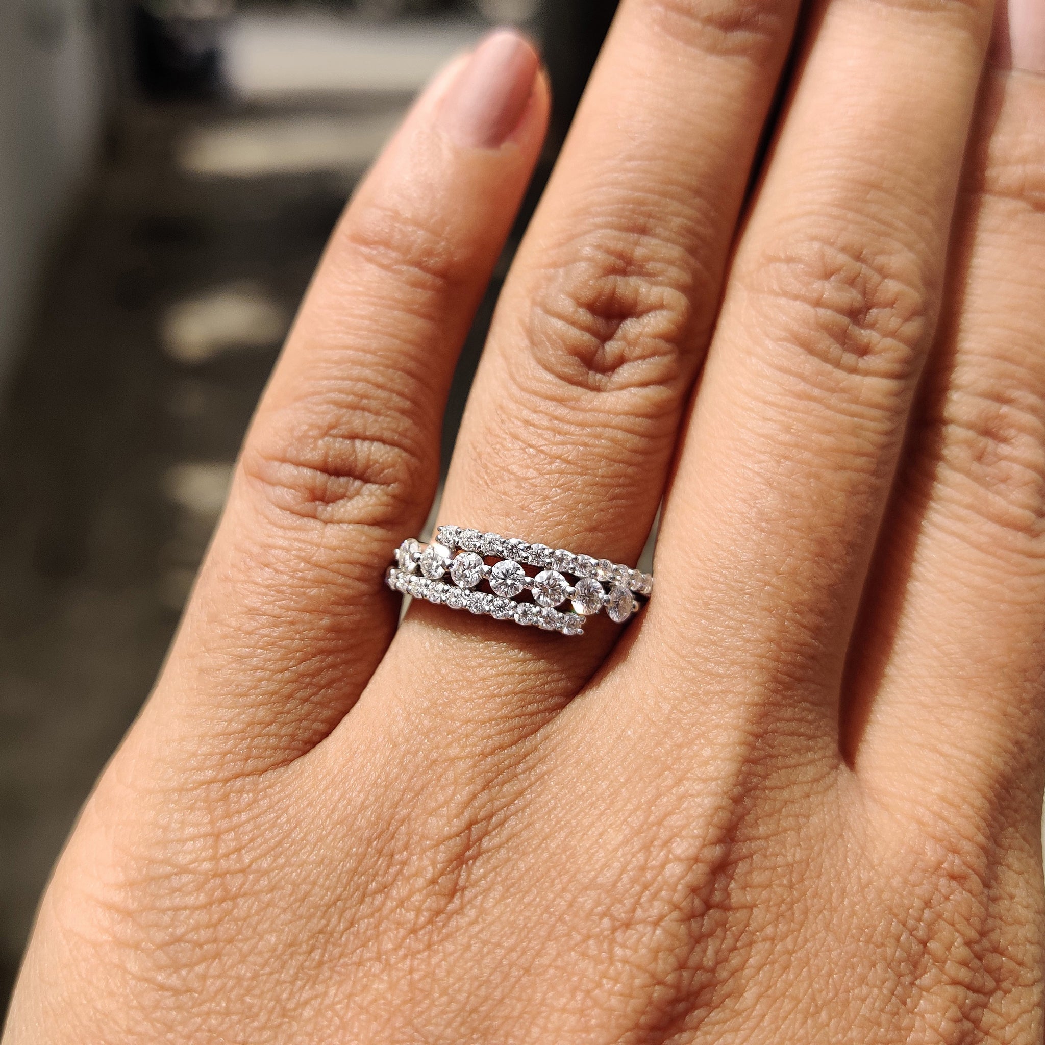 3 Row Pave Diamond Band With Bypass Setting