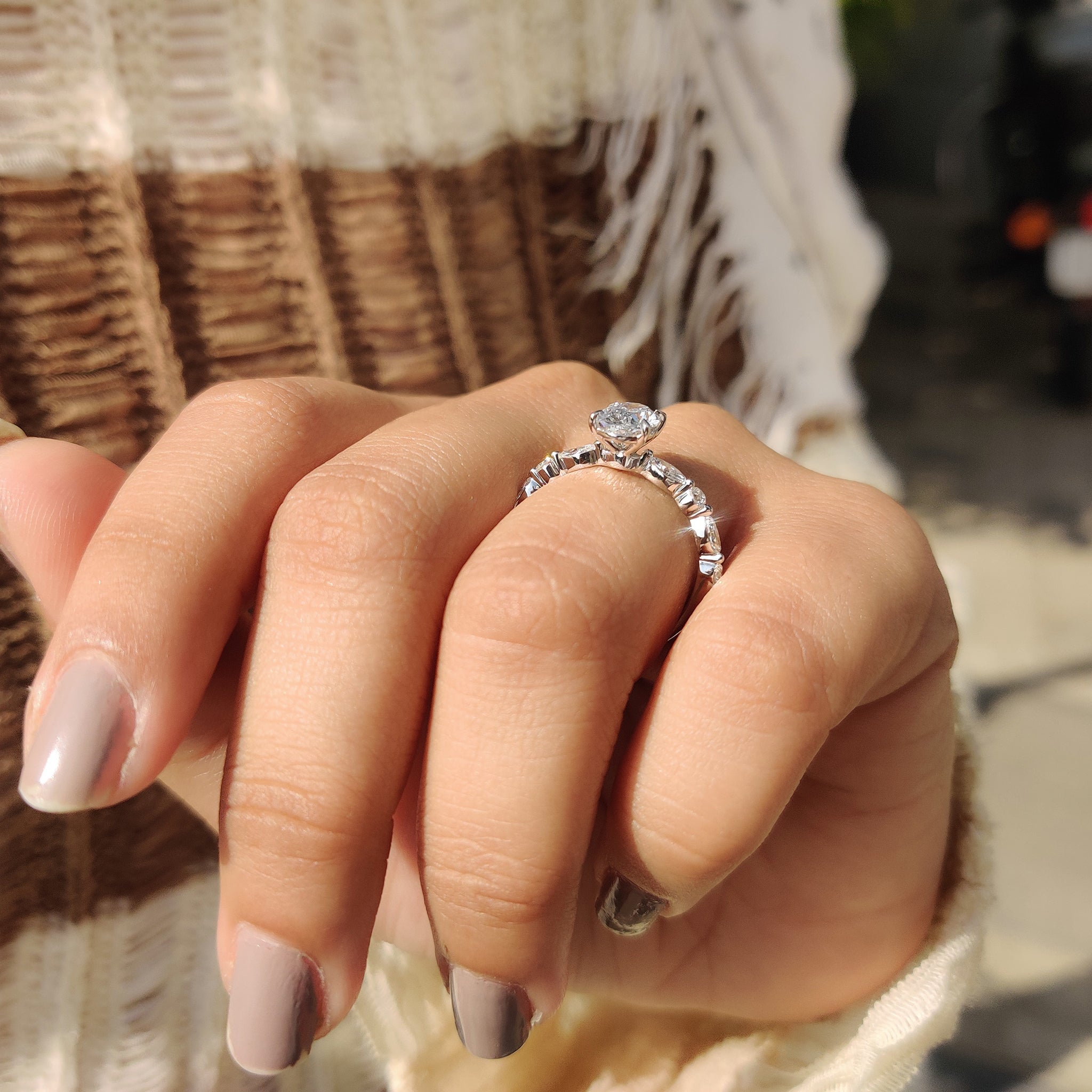 Oval diamond cut engagement ring with stunning clarity.