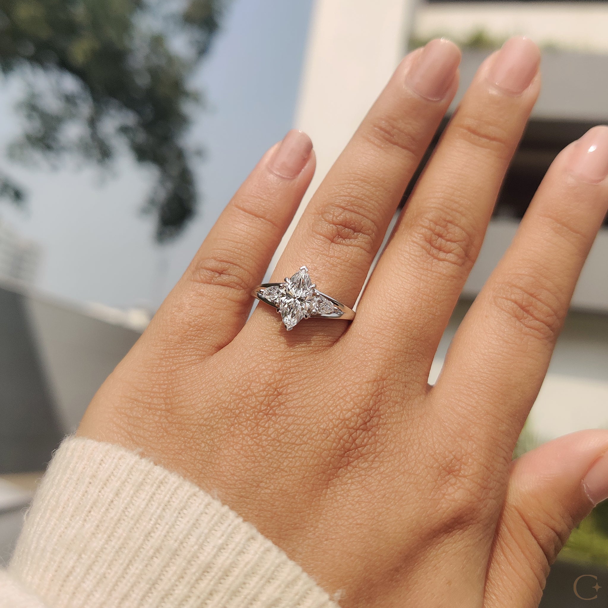 Marquise And Pear Diamond Ring with Mixed Cuts