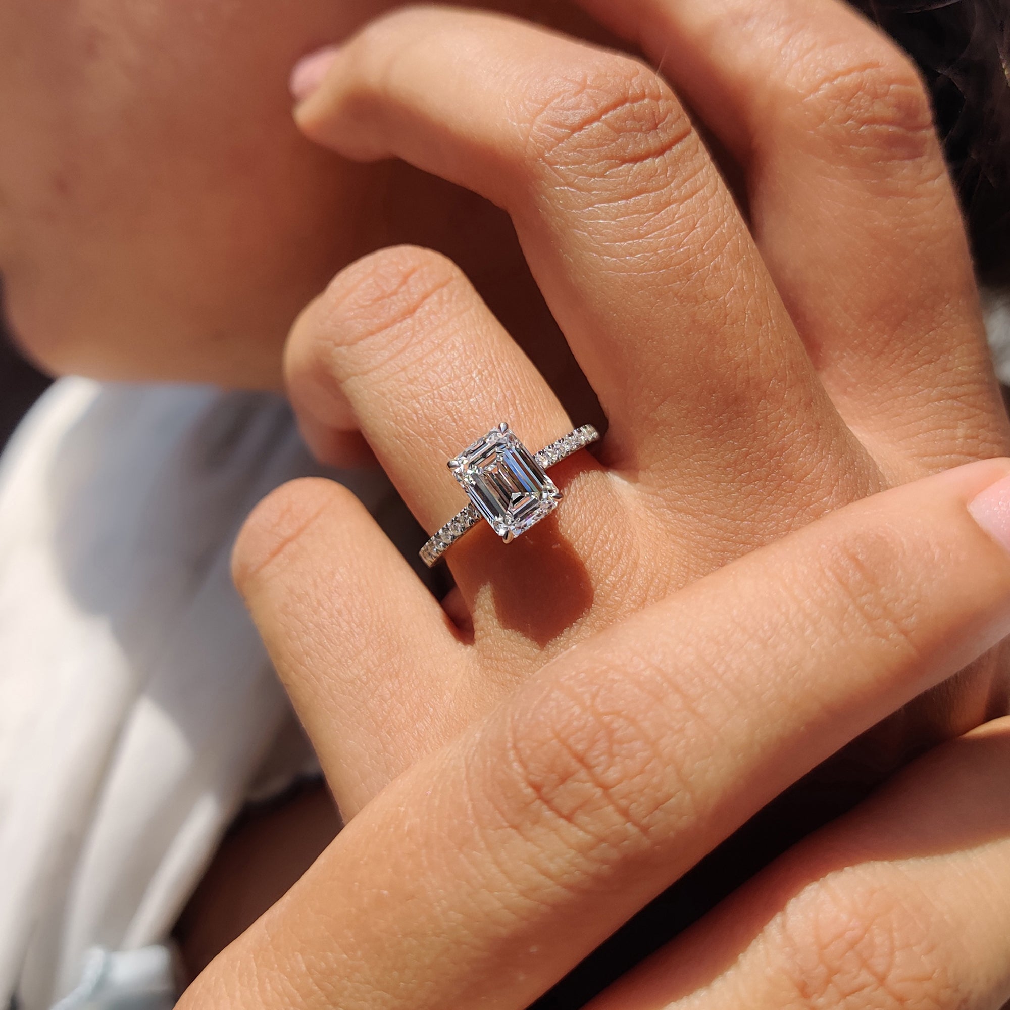 Gold Emerald Cut Engagement Ring in Pave Setting Beauty