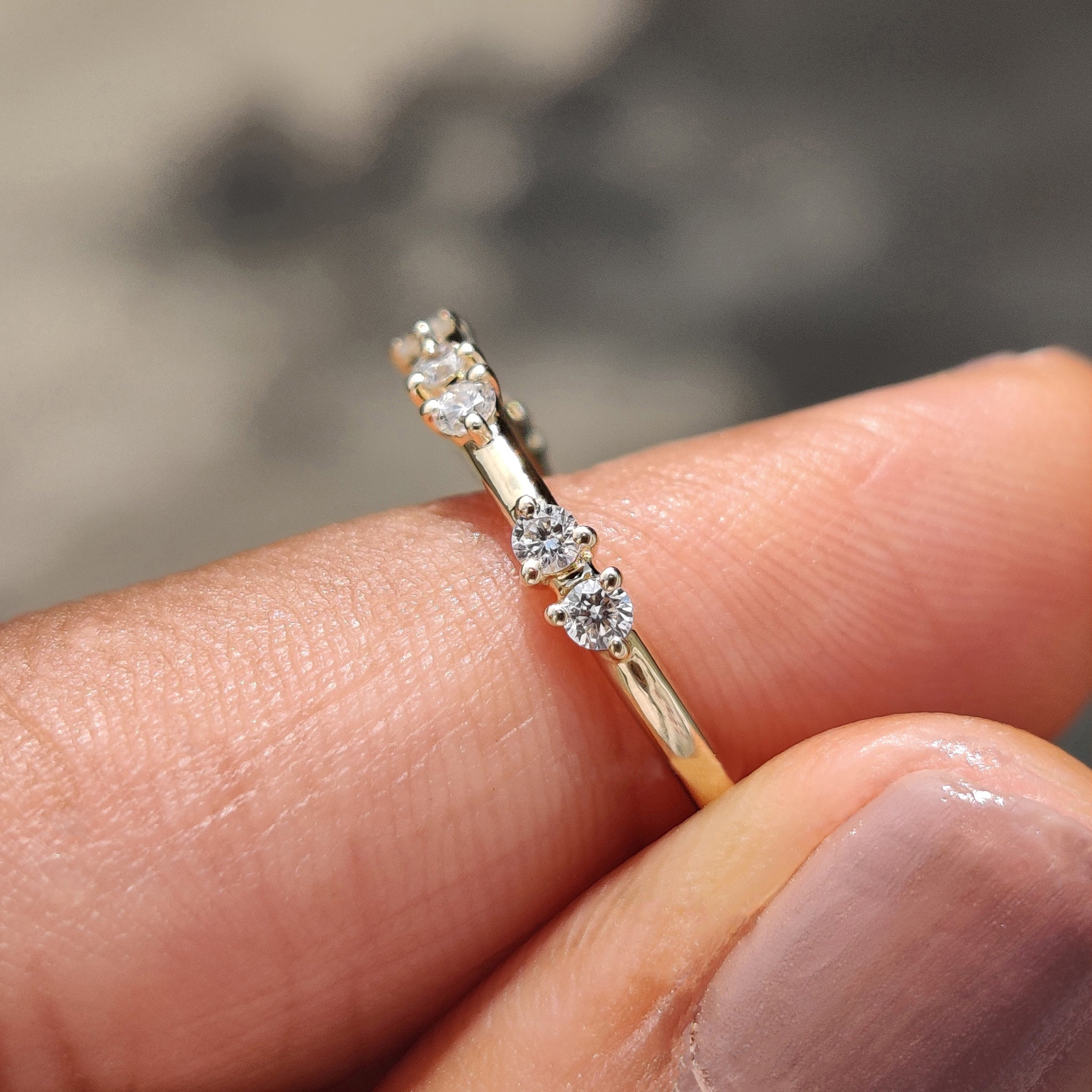 Round Cut Distance Pave Yellow Gold Diamond Band