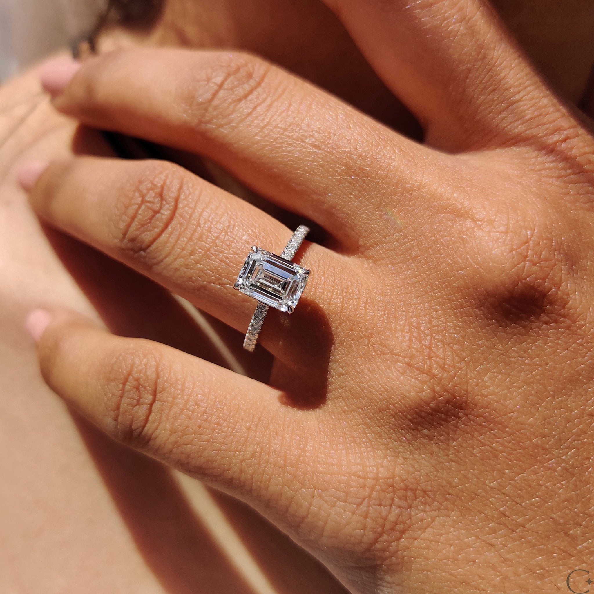 White gold ring with a gorgeous emerald cut diamond.
