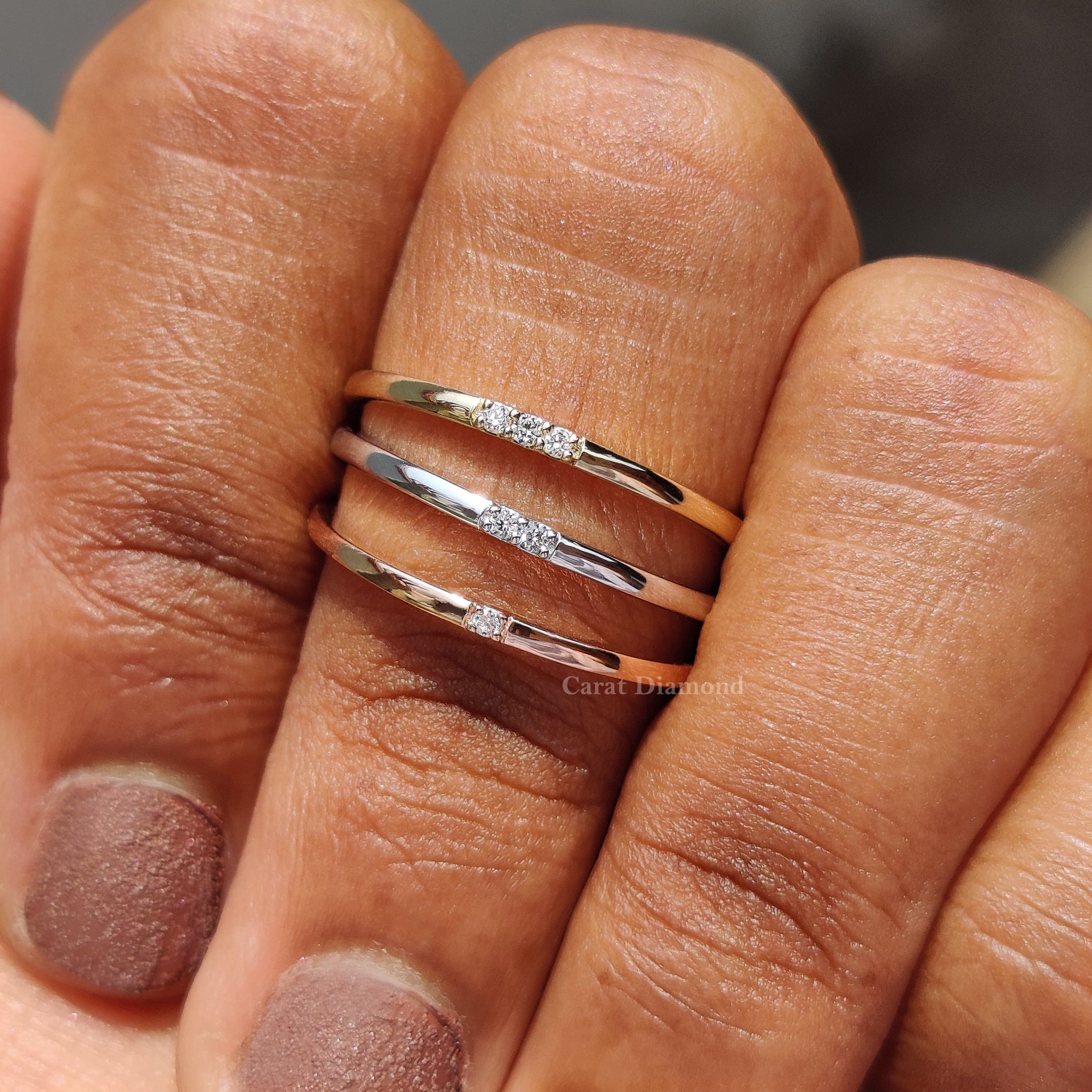Stackable wedding band set with round cut lab grown diamonds
