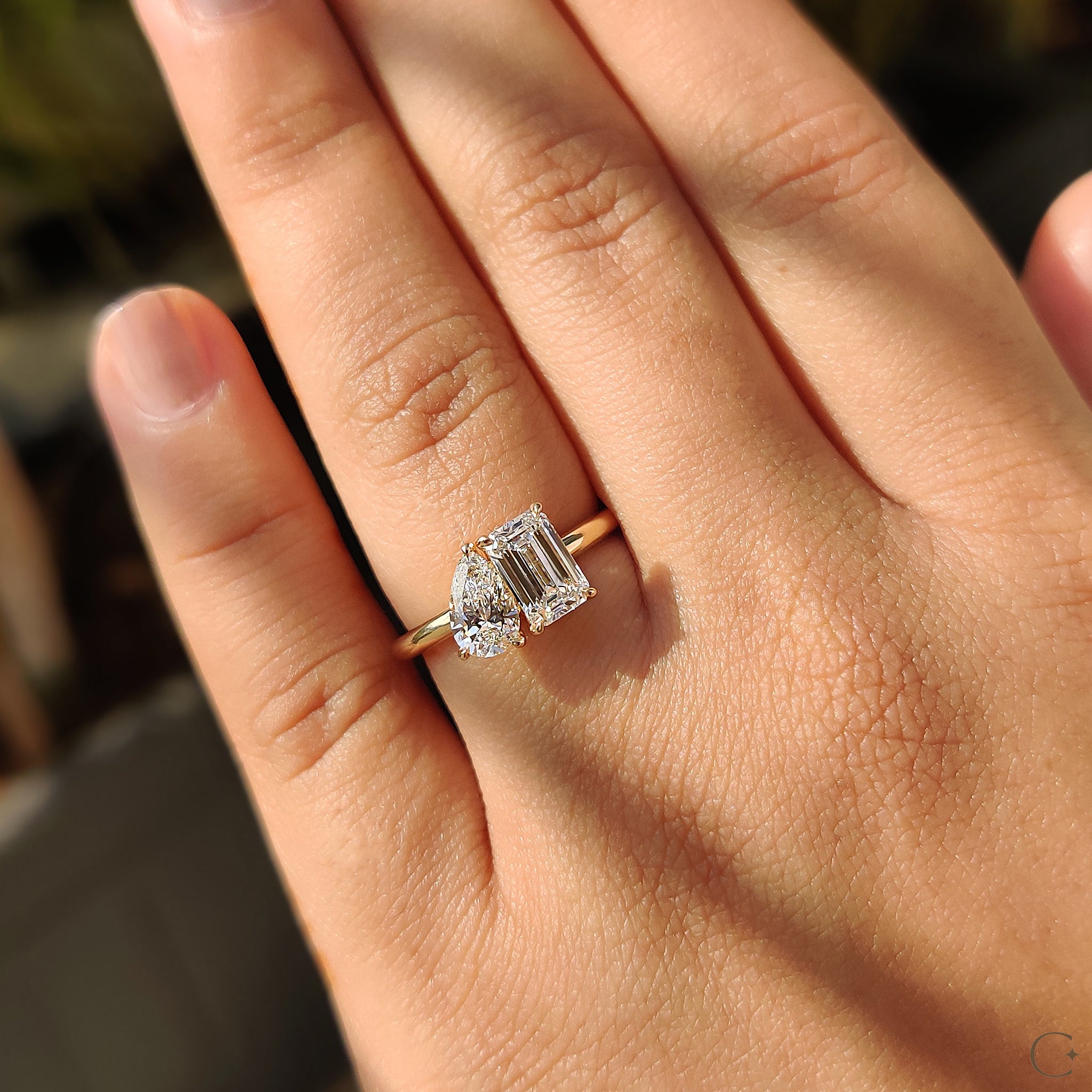 Pear cut diamond ring with brilliant sparkle and shine.
