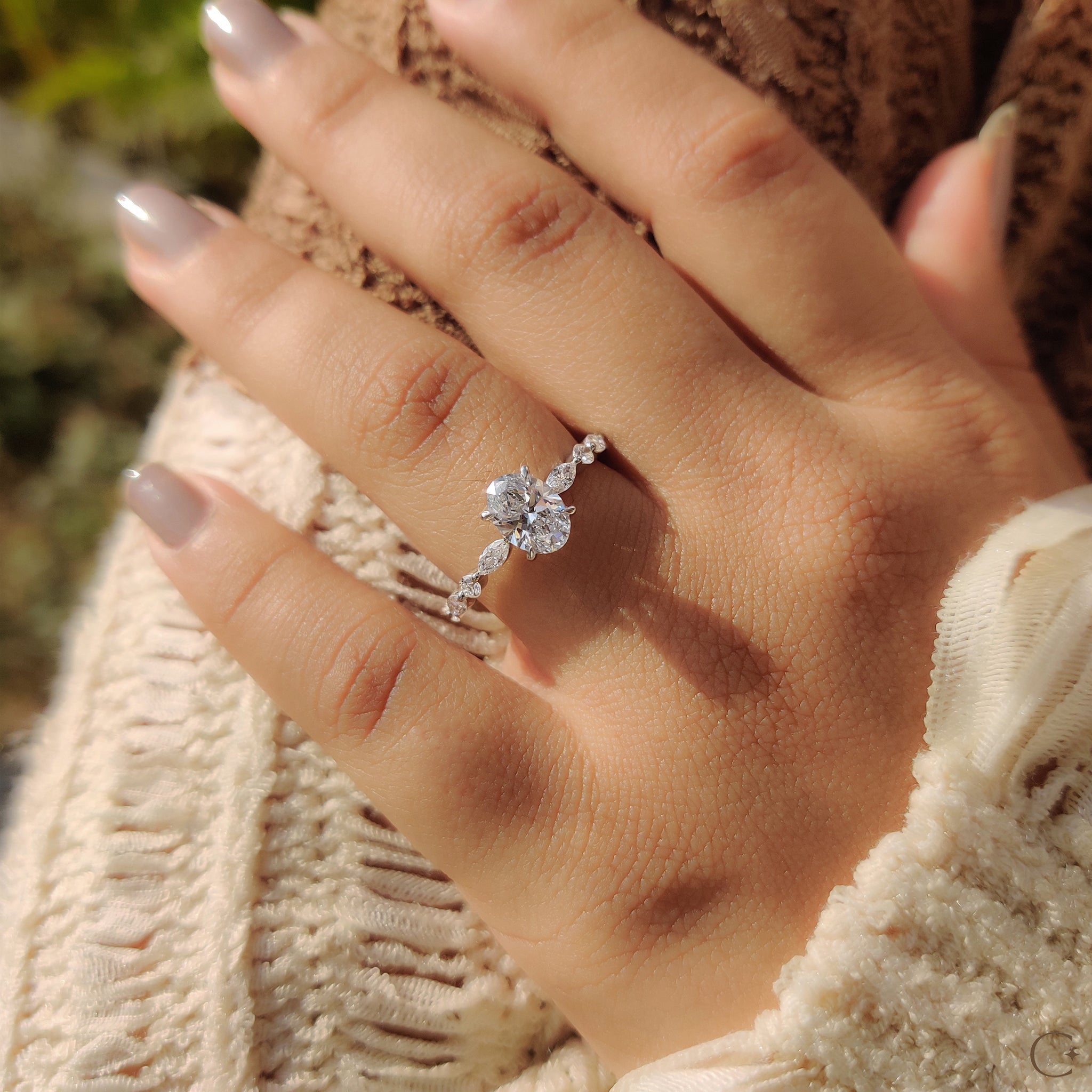 Round and marquise diamond ring for a unique look.
