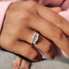 This 3 stone engagement ring symbolizes love, past, present, and future.
