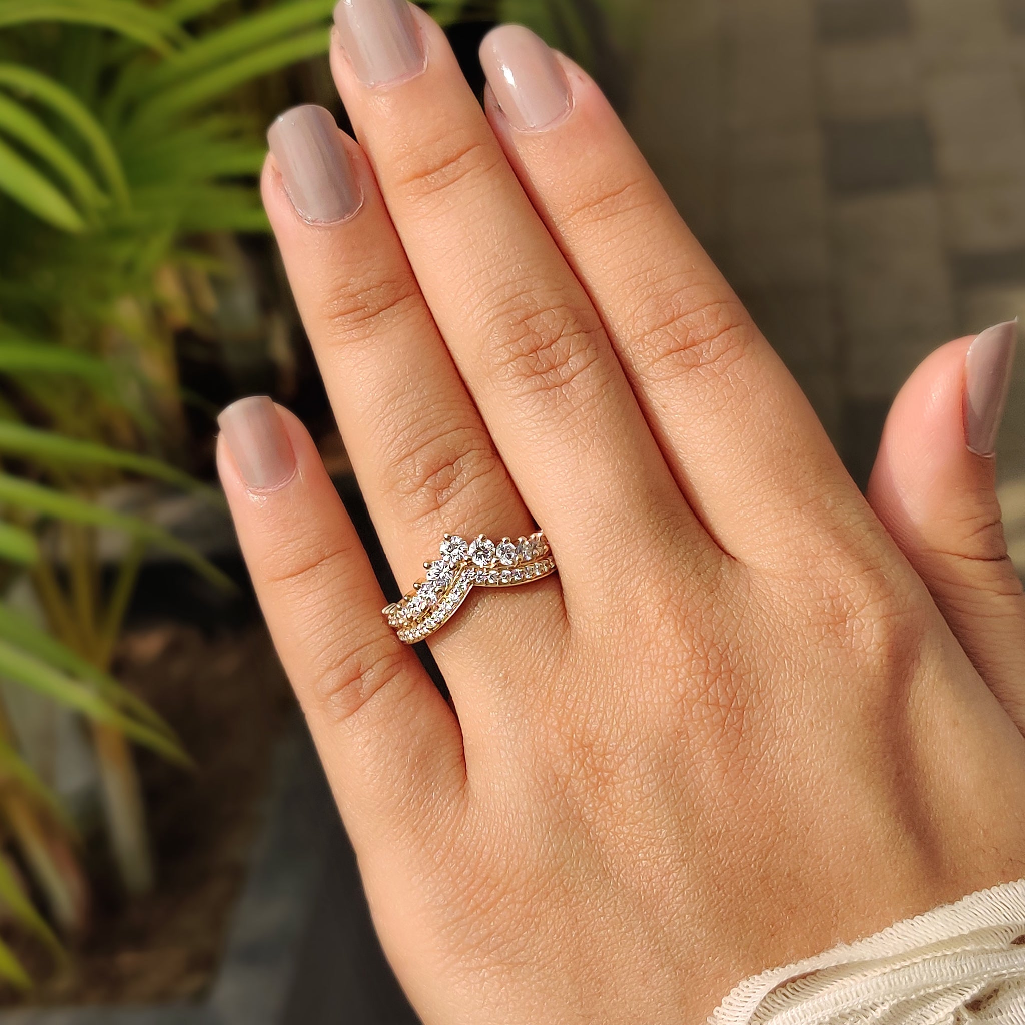 Handmade Jewelry with a chevron wedding band design.
