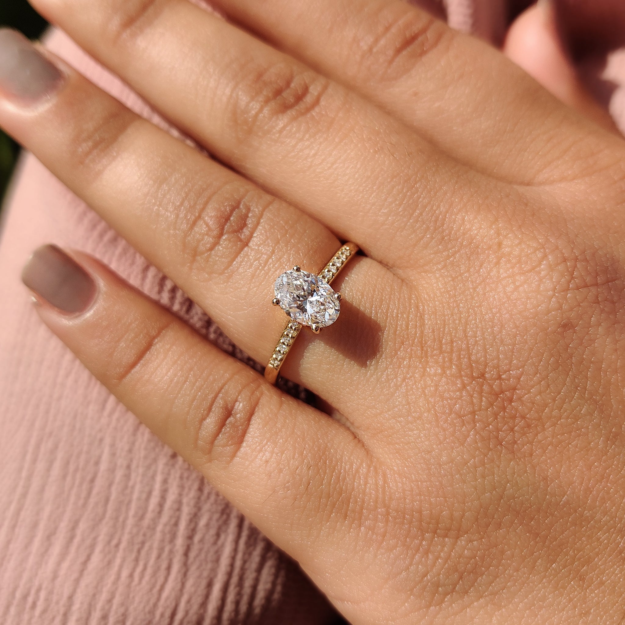 Oval Pave Engagement Ring In Yellow Gold