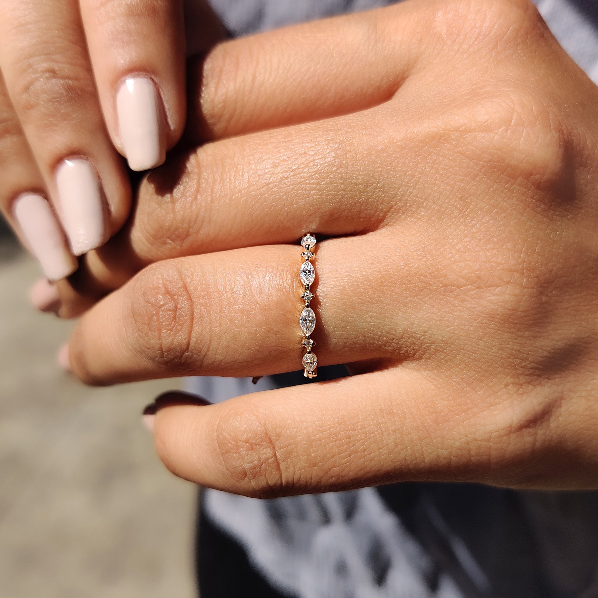 Marquise And Round Shared Prong Wedding Band