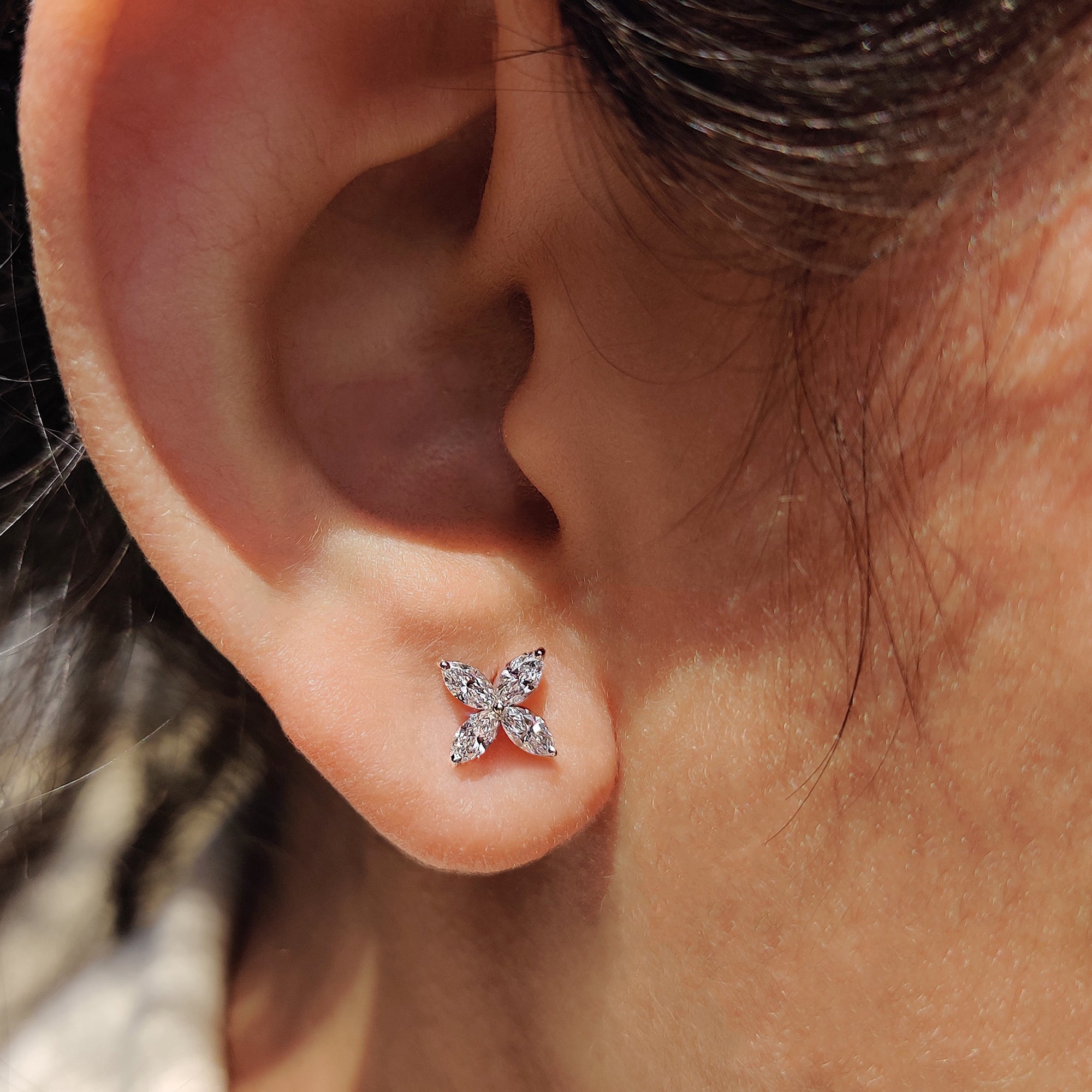 White gold handmade diamond earrings.