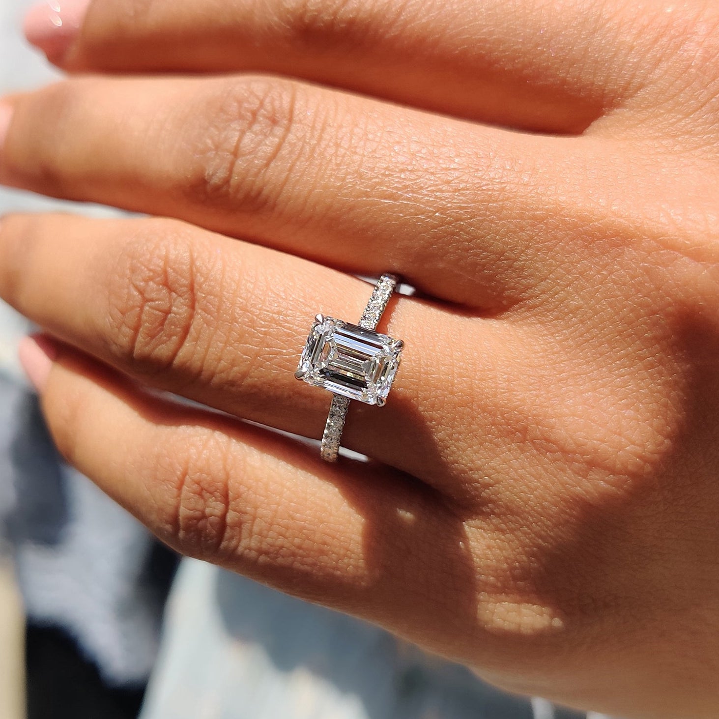 Gold Emerald Cut Engagement Ring in Pave Setting Beauty