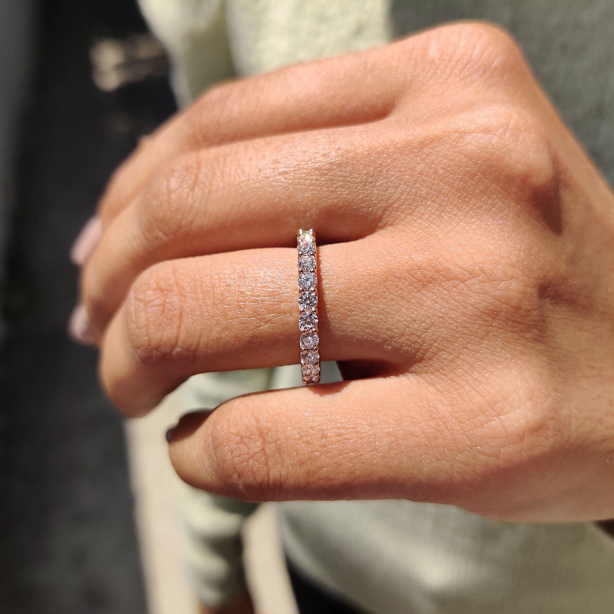 Eternity diamond wedding band with custom design options

