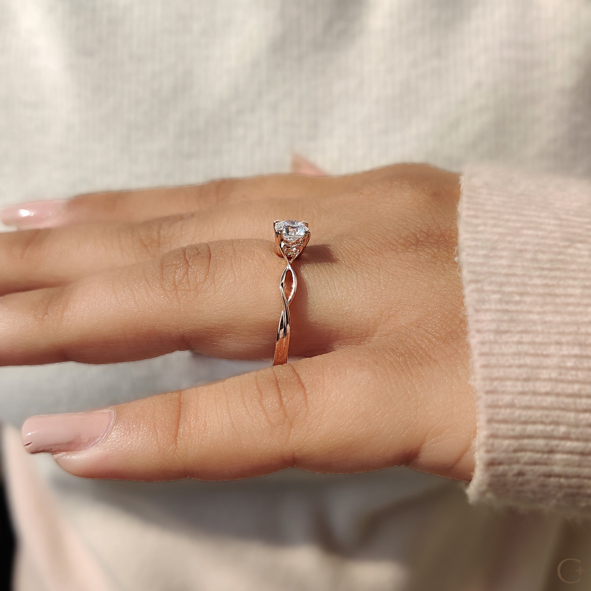 Heart prong ring with a sparkling round diamond in a solitaire setting.
