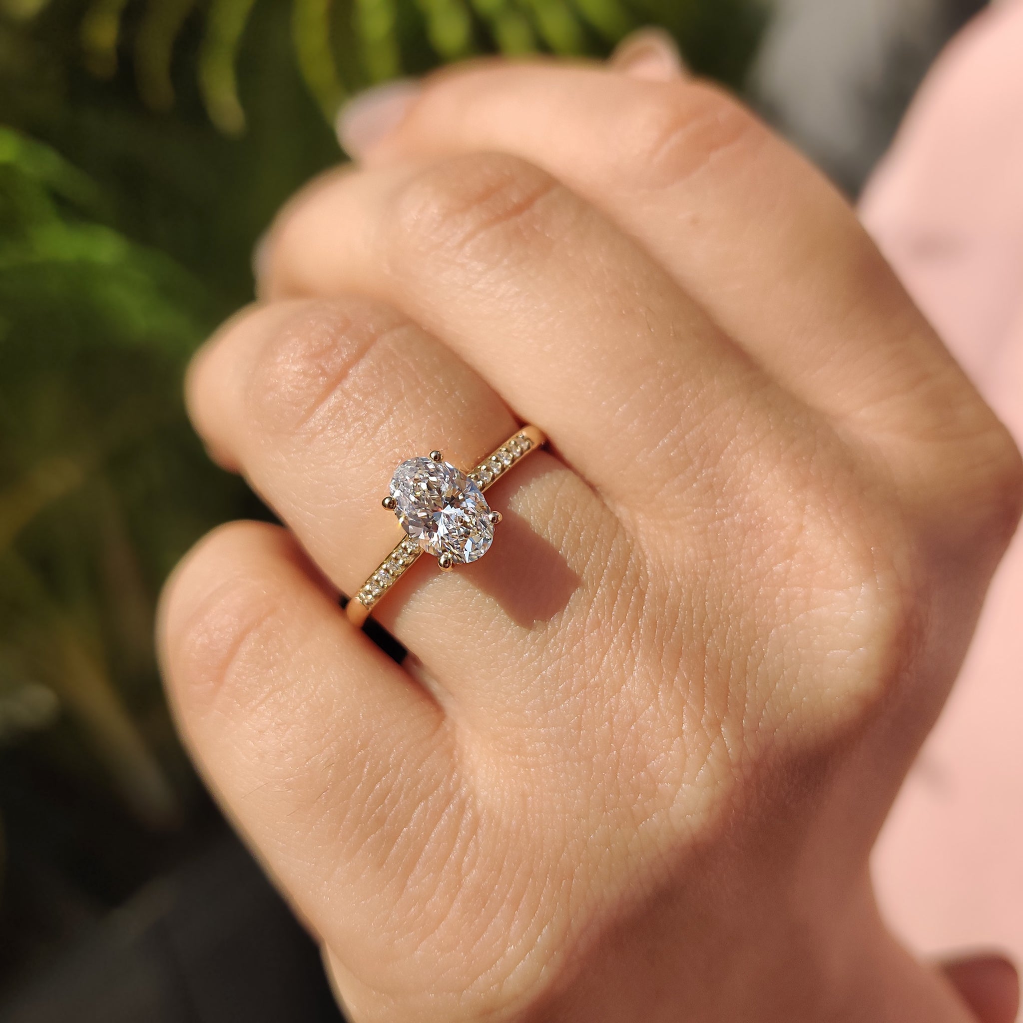 Oval Pave Engagement Ring In Yellow Gold